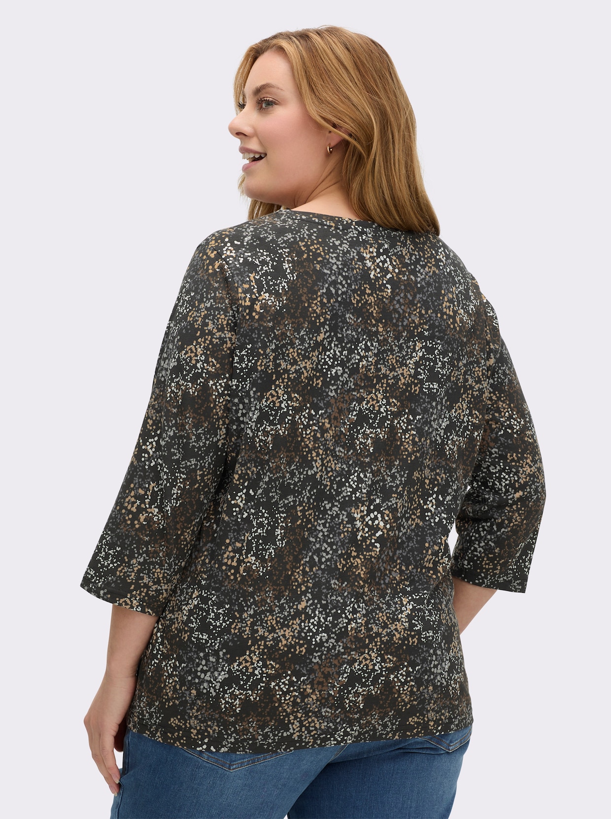 Print-Shirt mit Pünktchenmuster - schwarz-camel-bedruckt