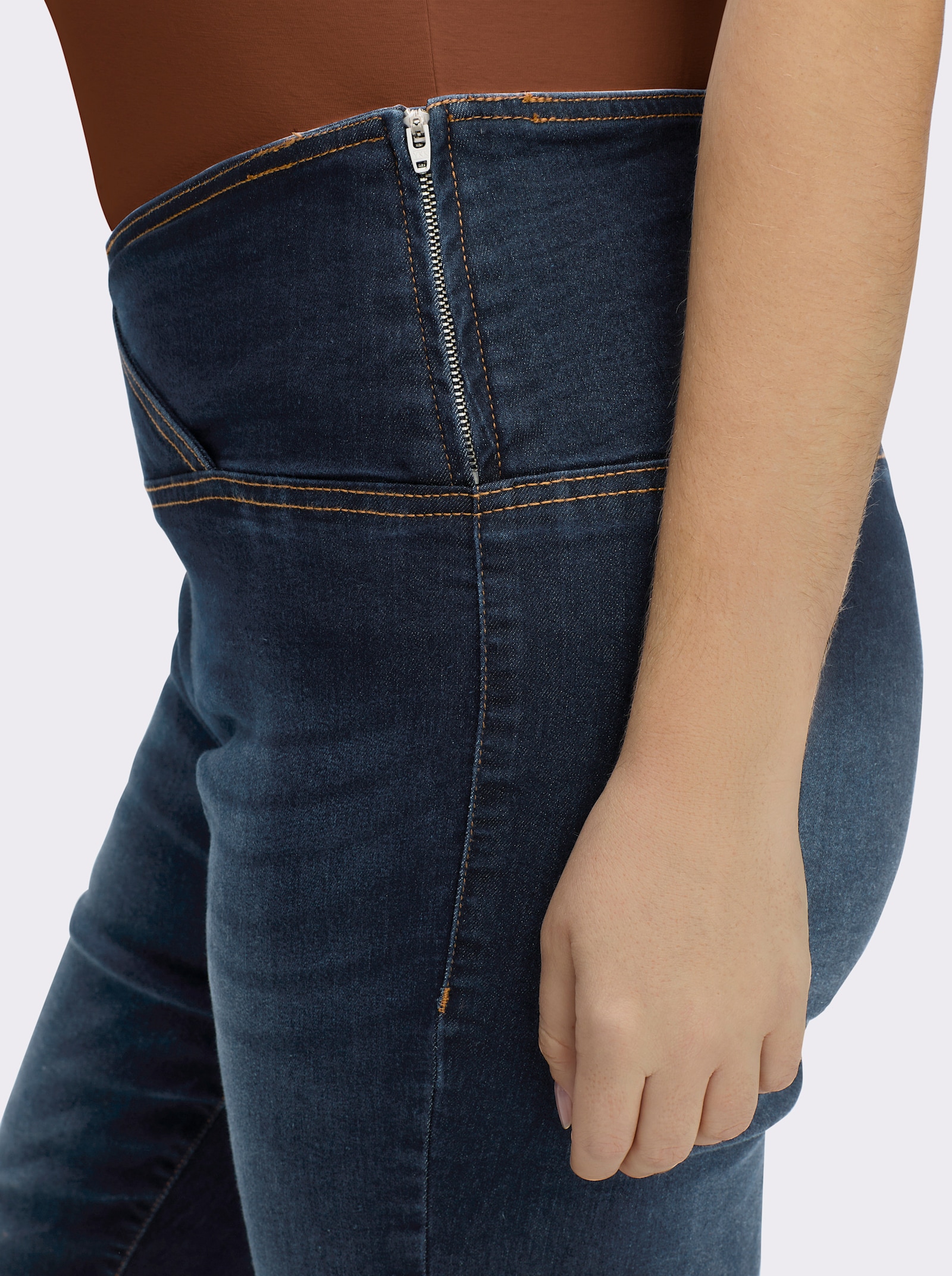 Stretch-Jeans mit überlappendem Bund - blue-stone-washed