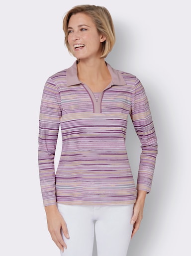 Poloshirt - violett-steingrau-geringelt