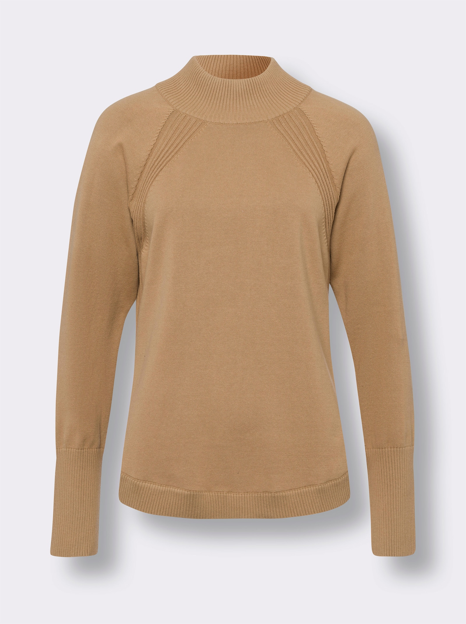 Stehkragenpullover aus reiner Baumwolle - camel