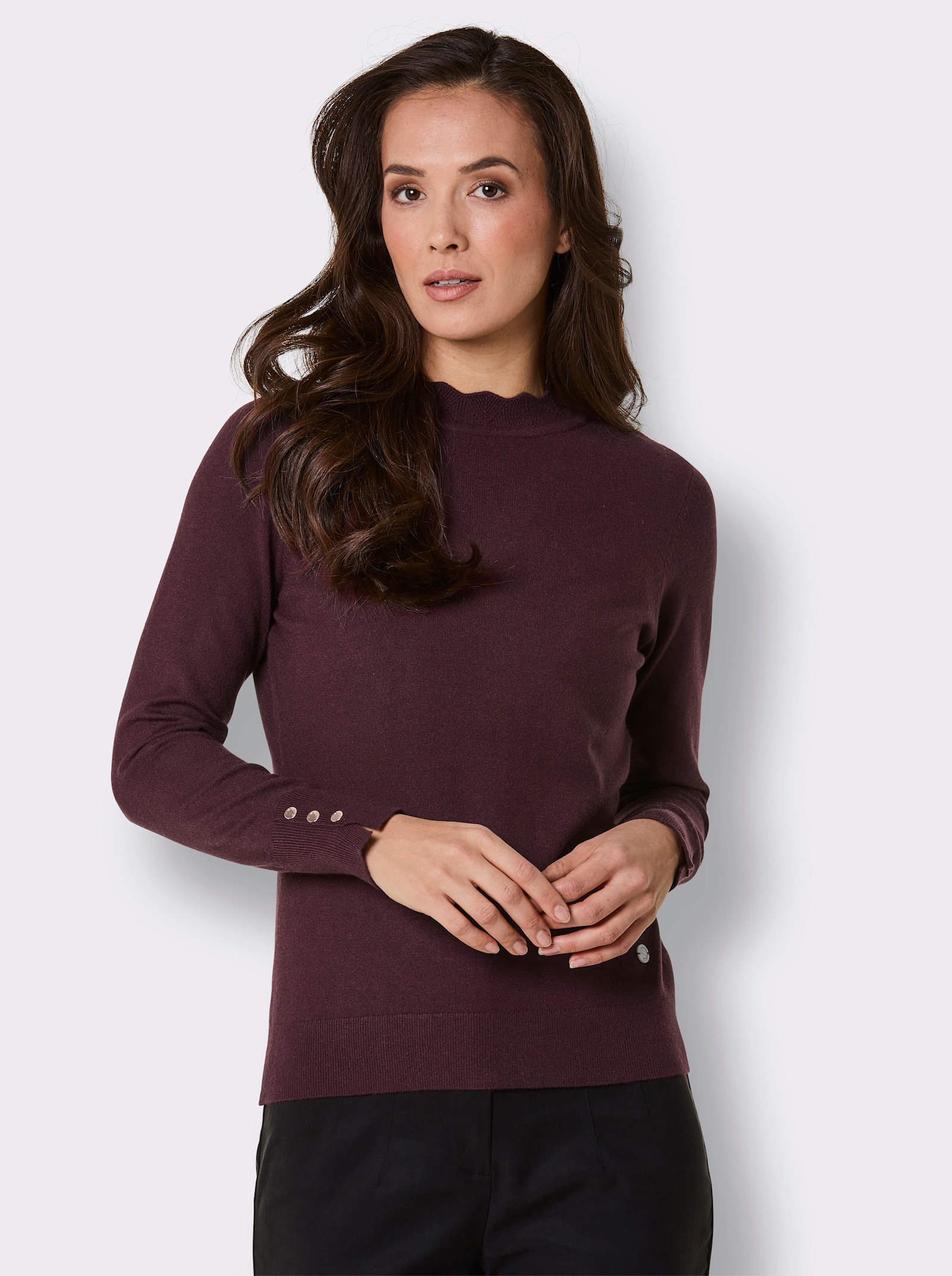 CREATION L PREMIUM Langarm-Pullover mit gebogtem Saum - burgund