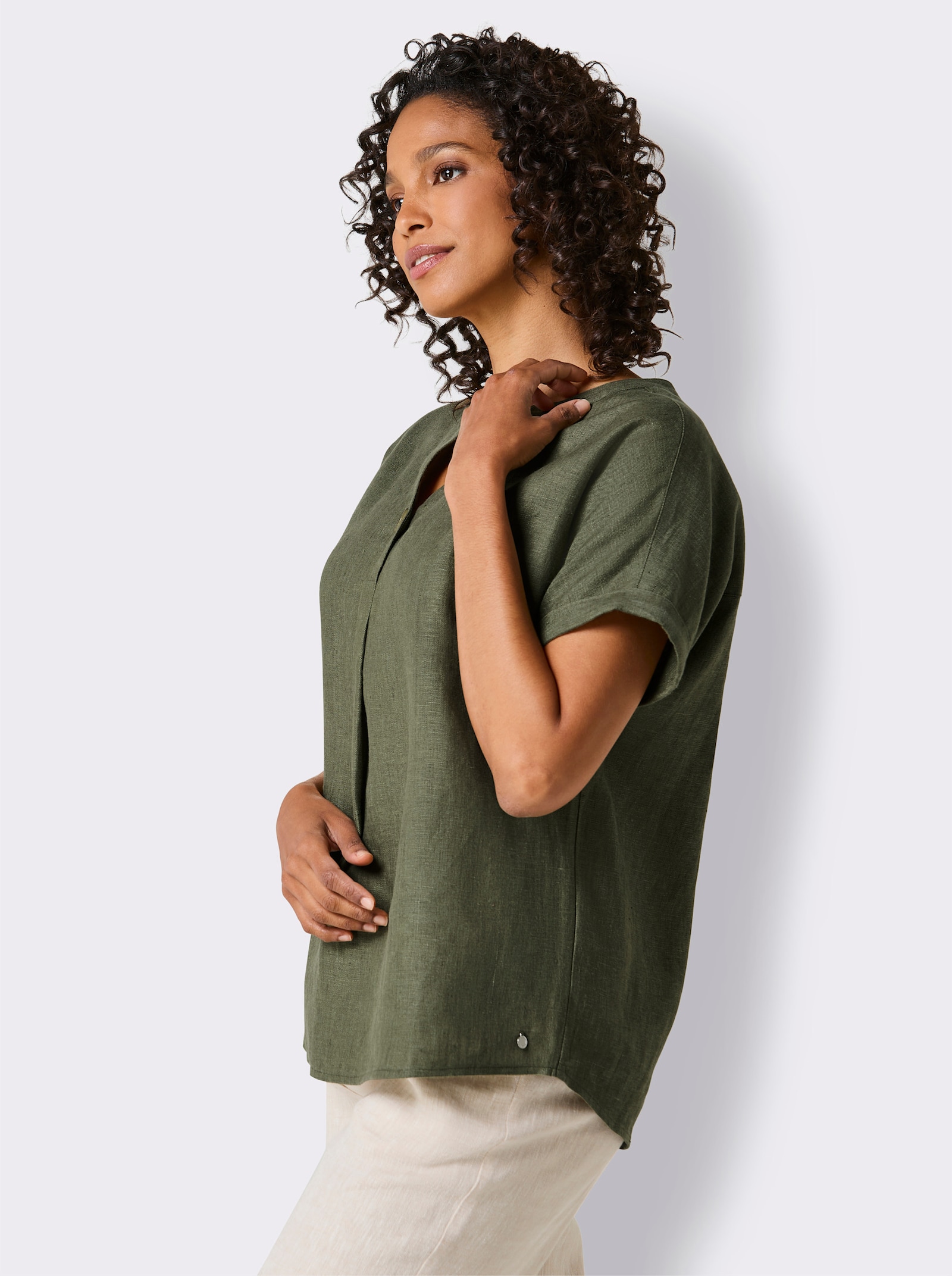 CREATION L PREMIUM Linnen blouse in A-lijn - kaki gemêleerd