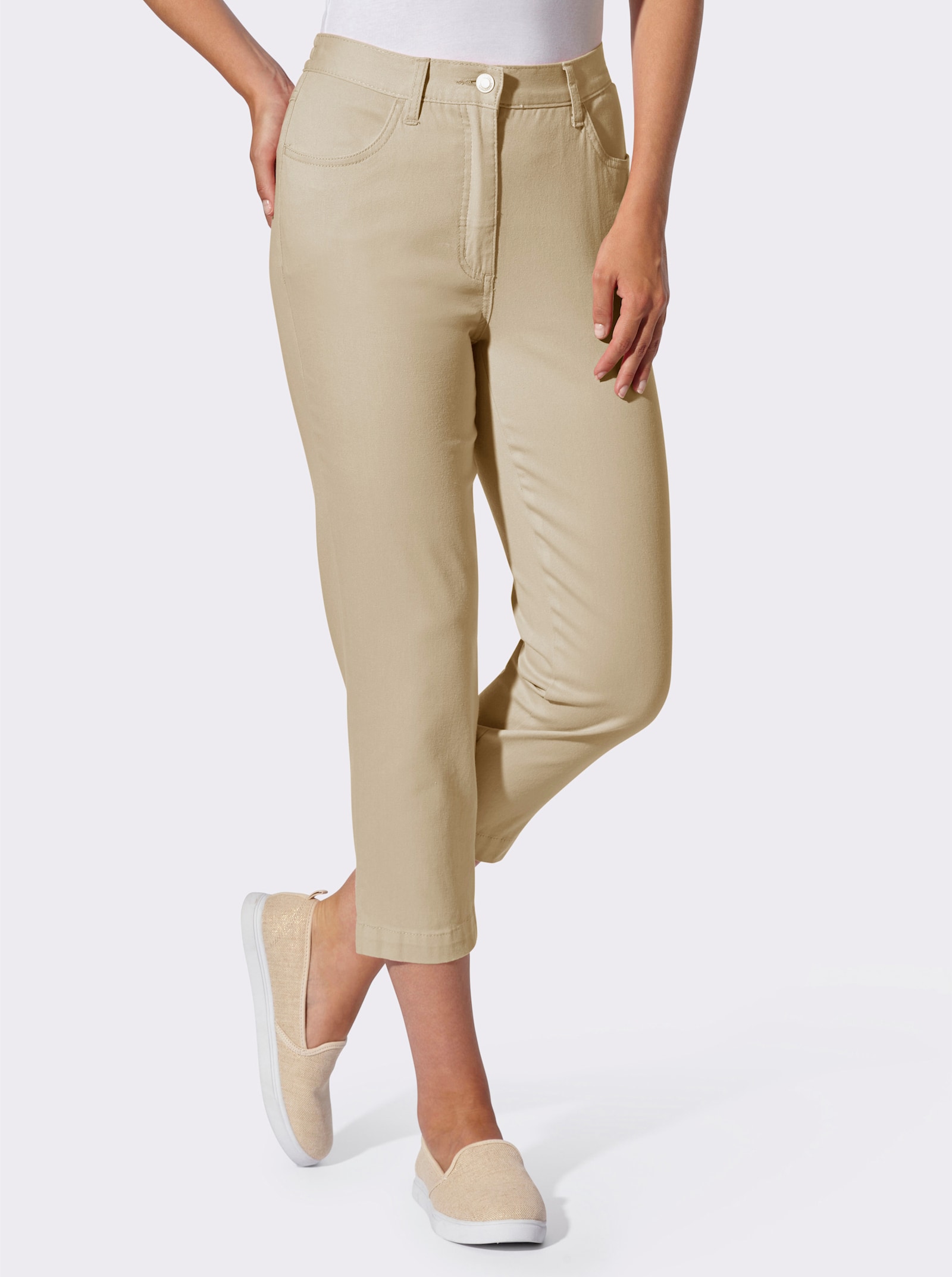 7/8-Jeans mit dekorativem Beinabschluss - sand