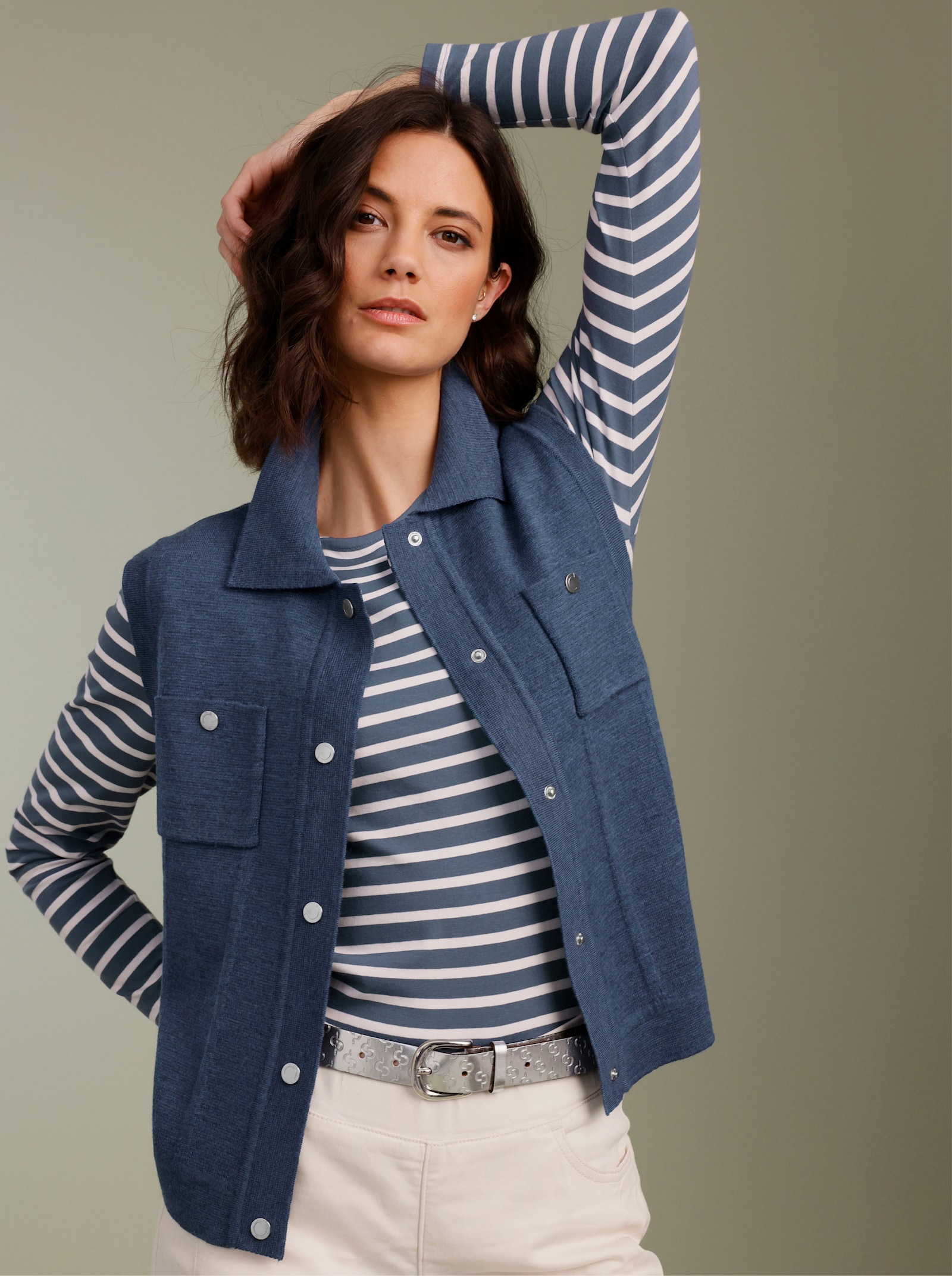 CREATION L PREMIUM Strickweste aus Wolle - rauchblau-meliert