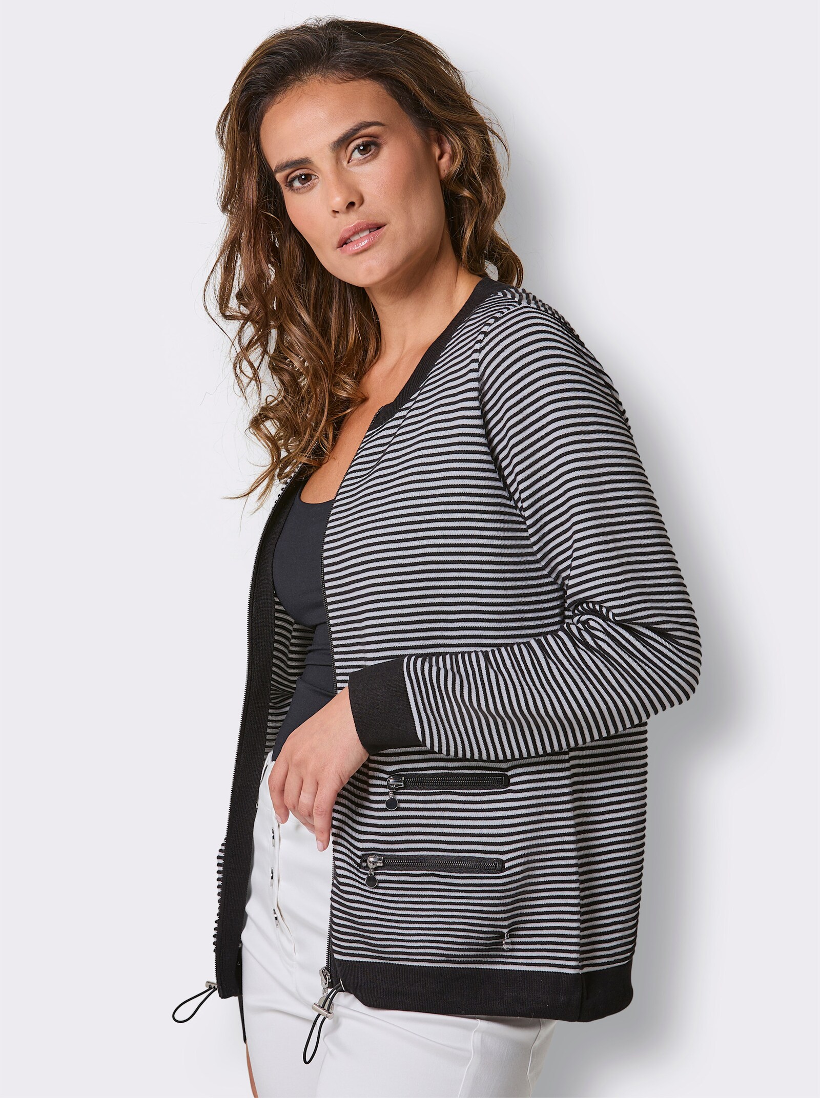CREATION L PREMIUM Strickjacke in Ripp-Qualität - schwarz-weiß