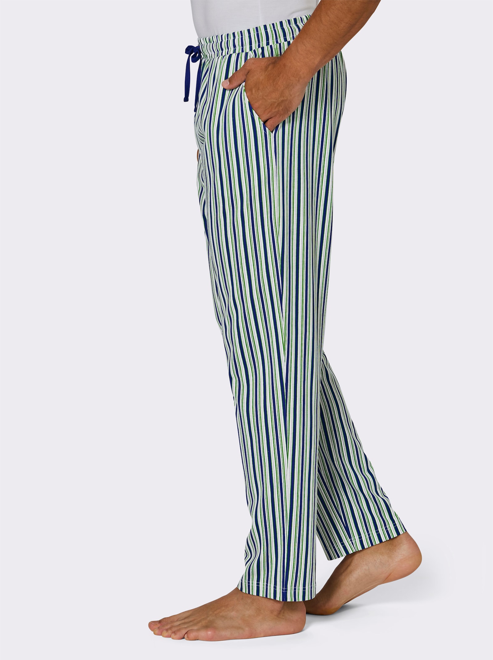 Hose lang - royalblau-apfel-gestreift