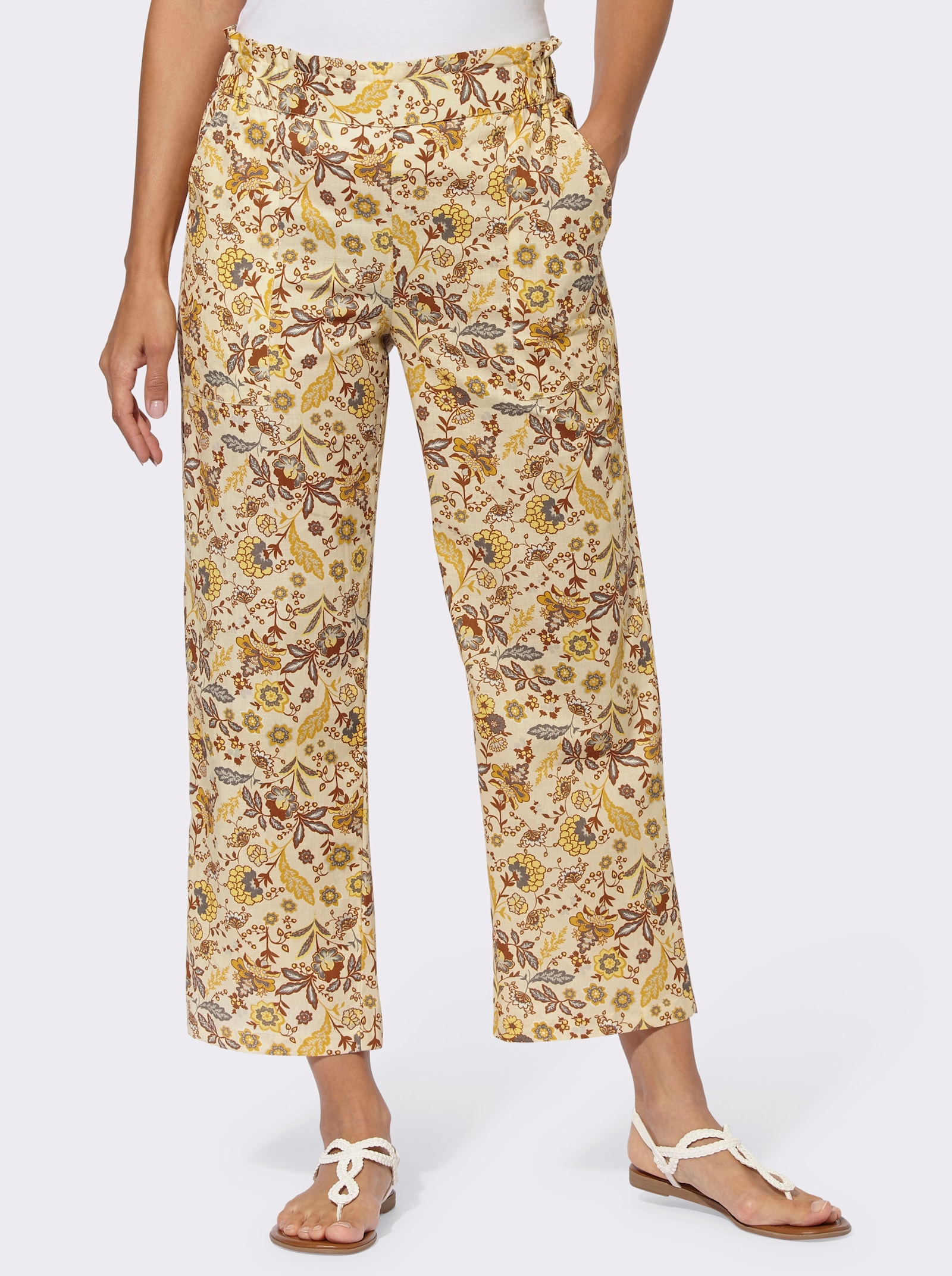 7/8-Hose im Baumwoll-Leinen-Mix - vanille-sand-bedruckt