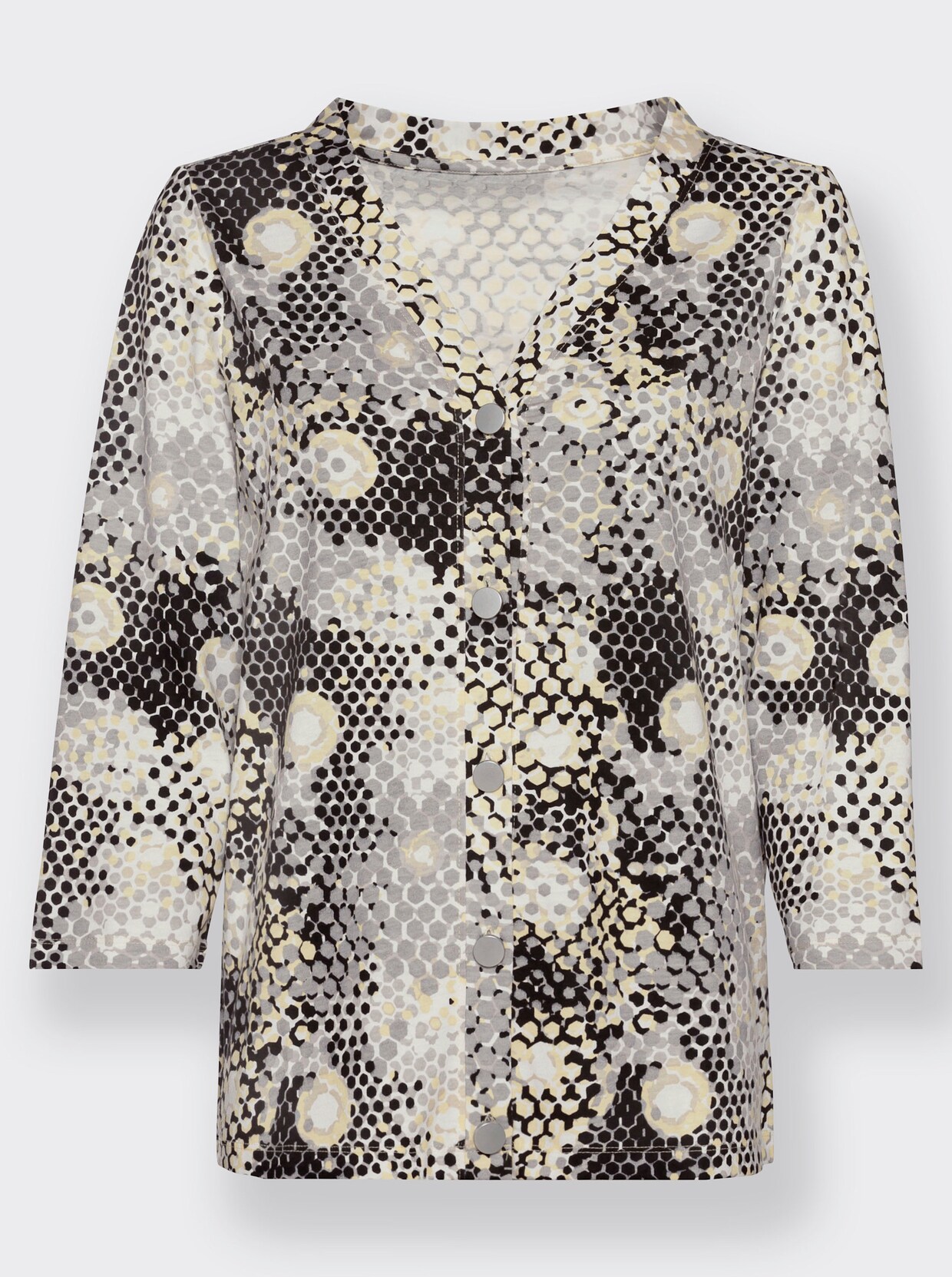 Shirtjacke - steingrau-zitrone-bedruckt