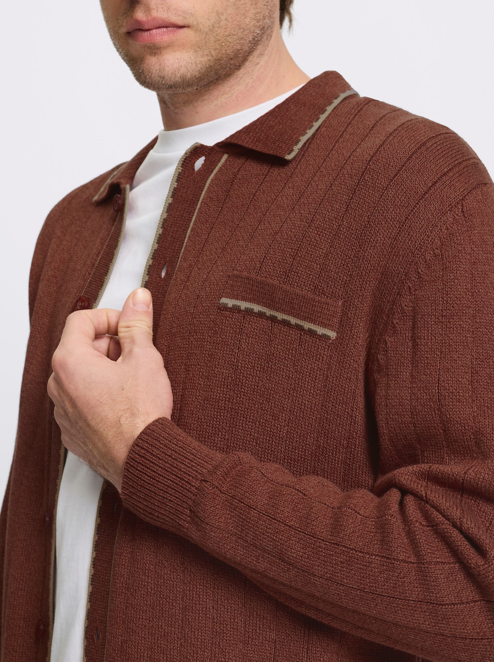 Marco Donati Strickjacke mit Ripp-Muster, 50% Baumwolle - rostrot-meliert