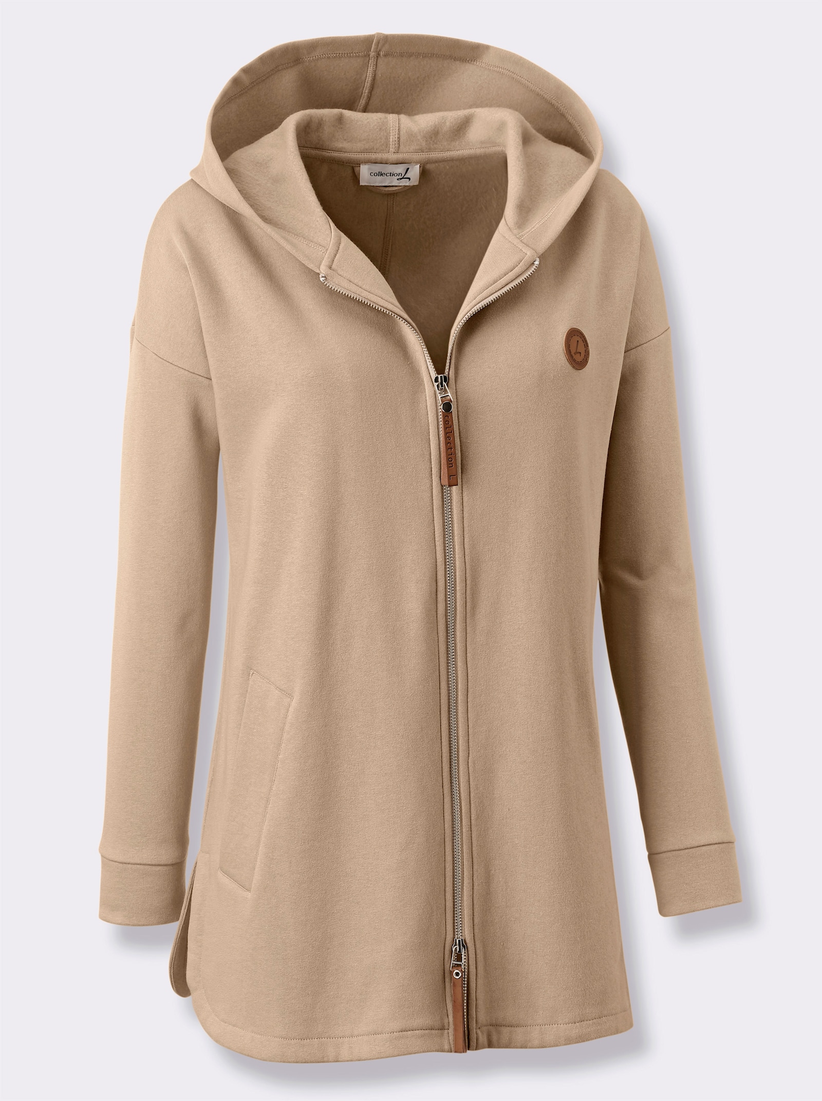 Sweatjacke mit 2-Wege-Reißverschluss - beige