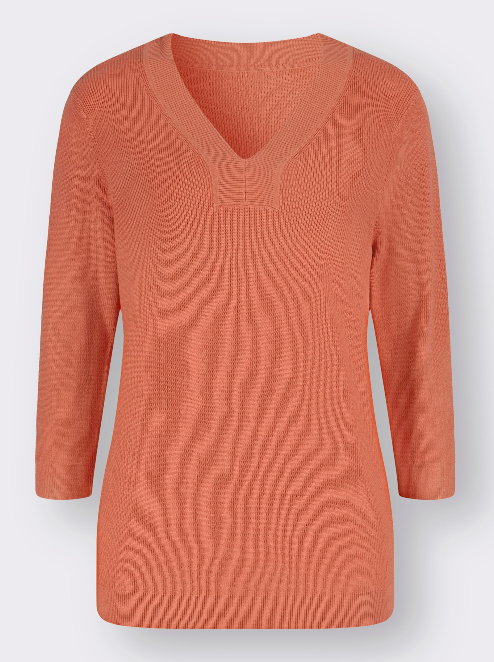 Pullover met V-hals in viscosemix - papaya