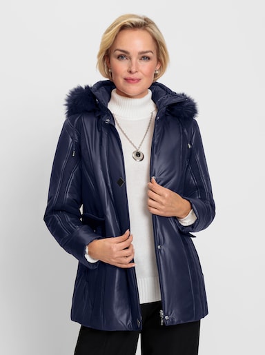 Kapuzenjacke mit Einsätzen in Veloursleder-Optik - marine