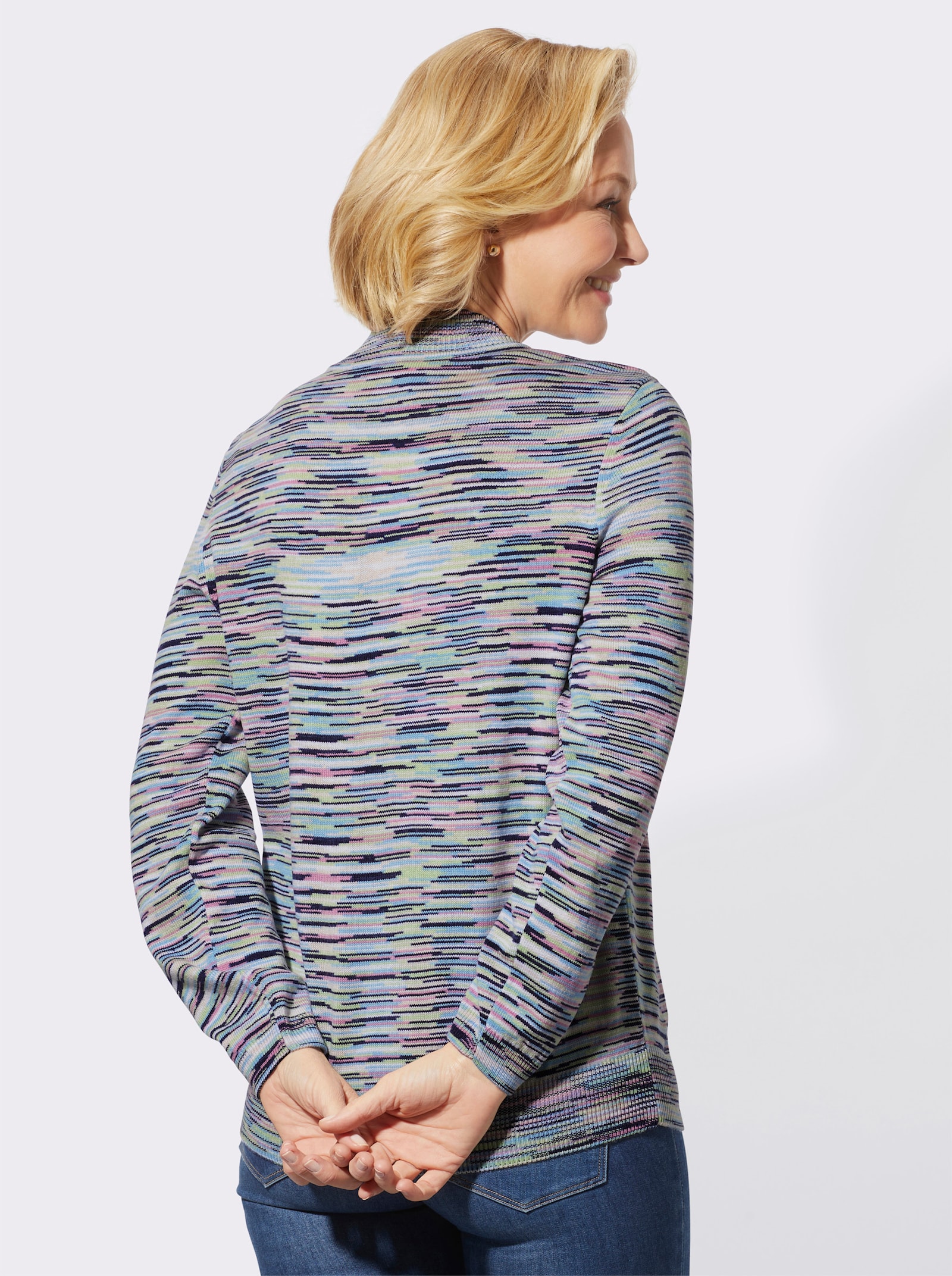 Stehkragenpullover in Melange-Strick - orchidee-marine-gemustert