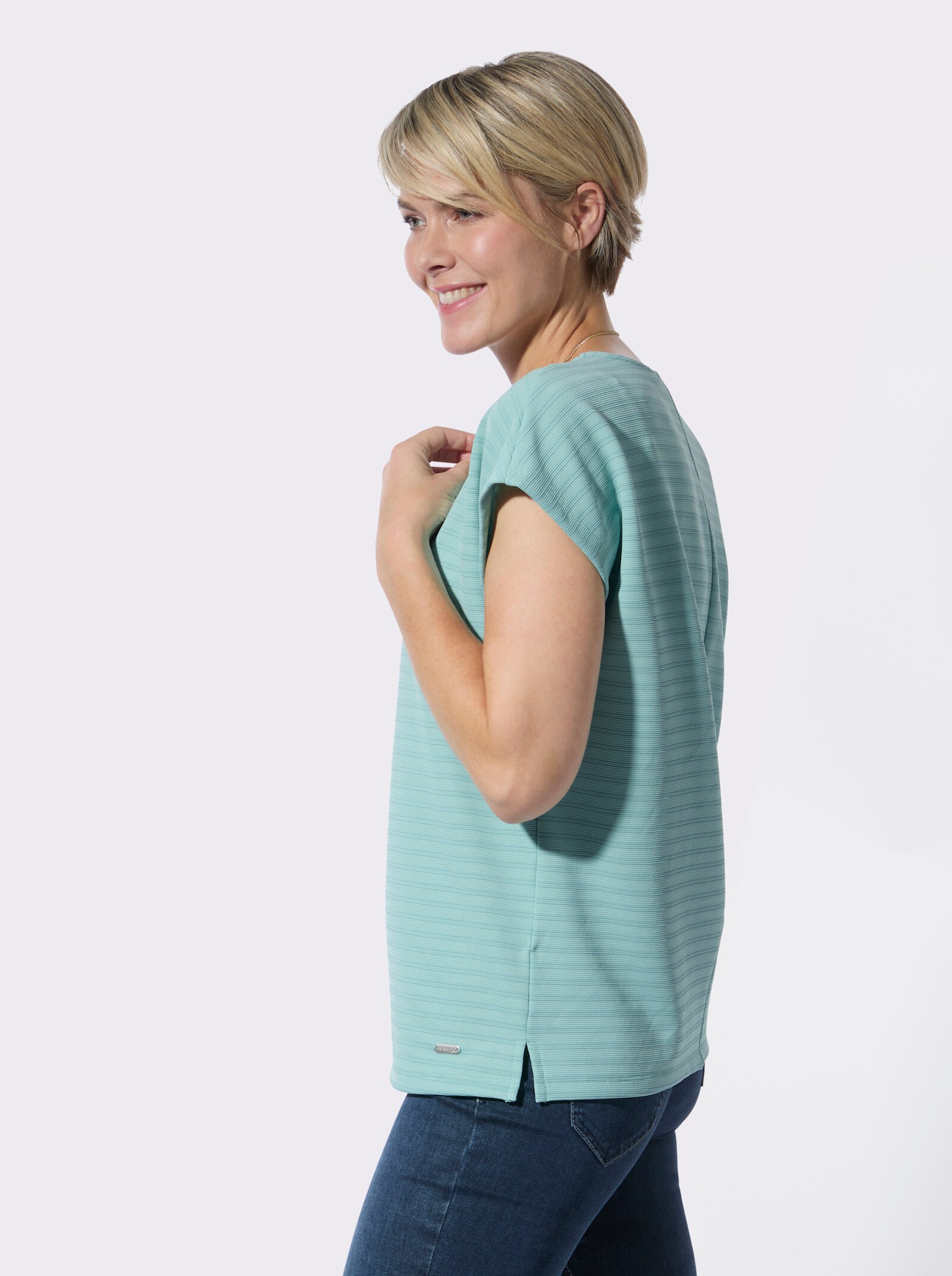 Rundhalsshirt mit Jacquardmuster - mint