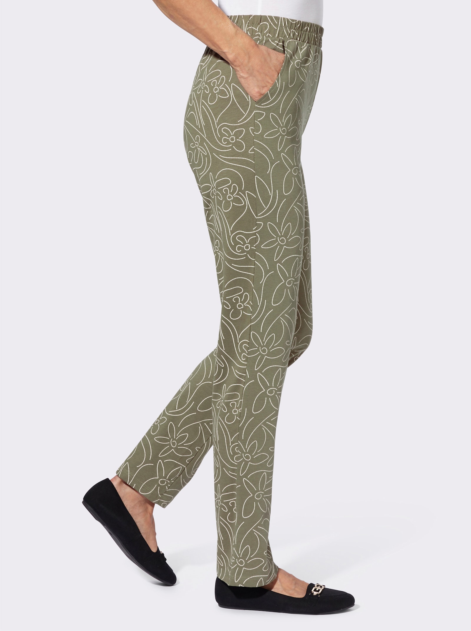 Freizeithose mit Blumen-Druck - khaki-sand-bedruckt