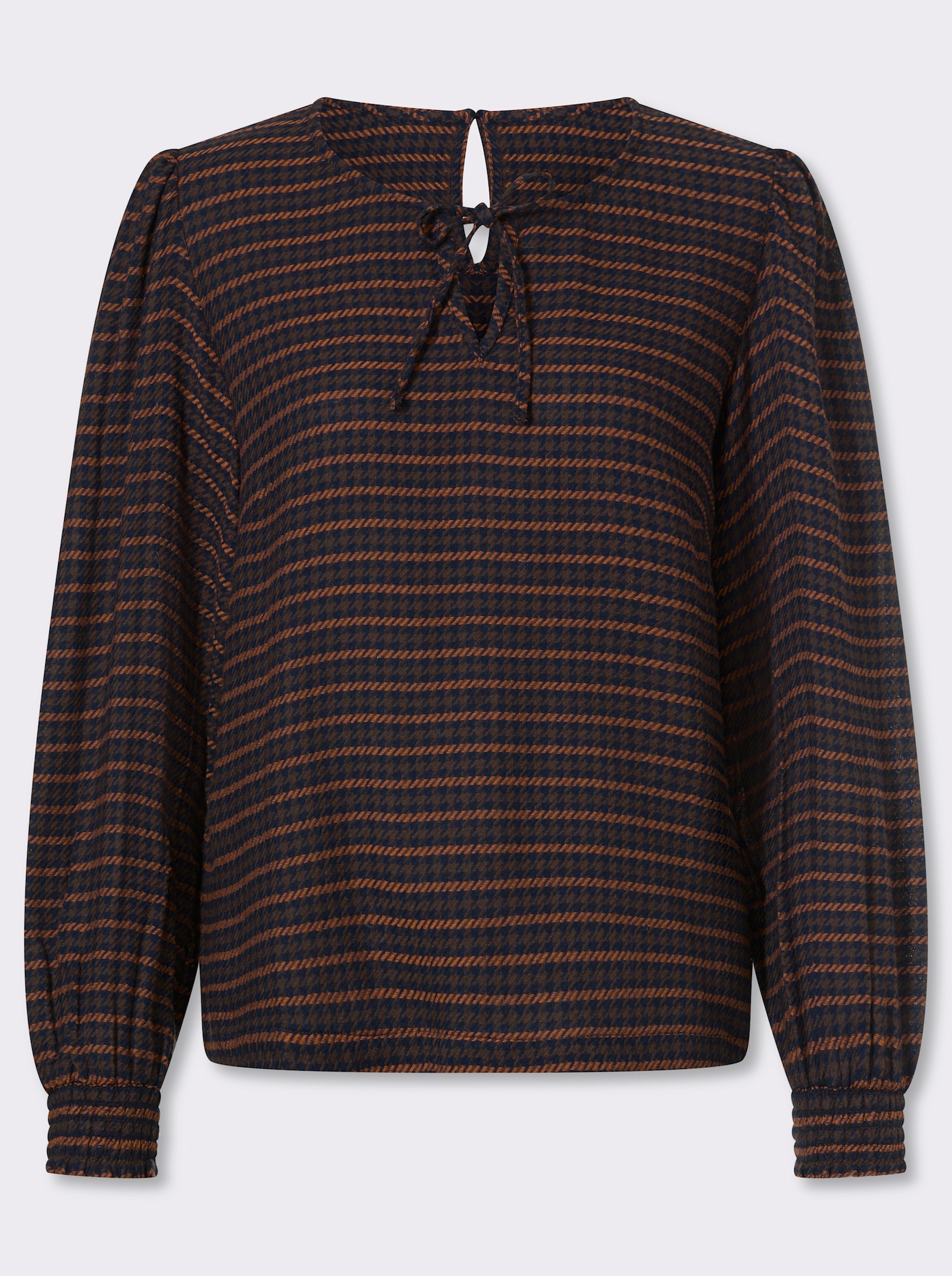 heine Comfortblouse van seersucker - marine/chocolade gedessineerd