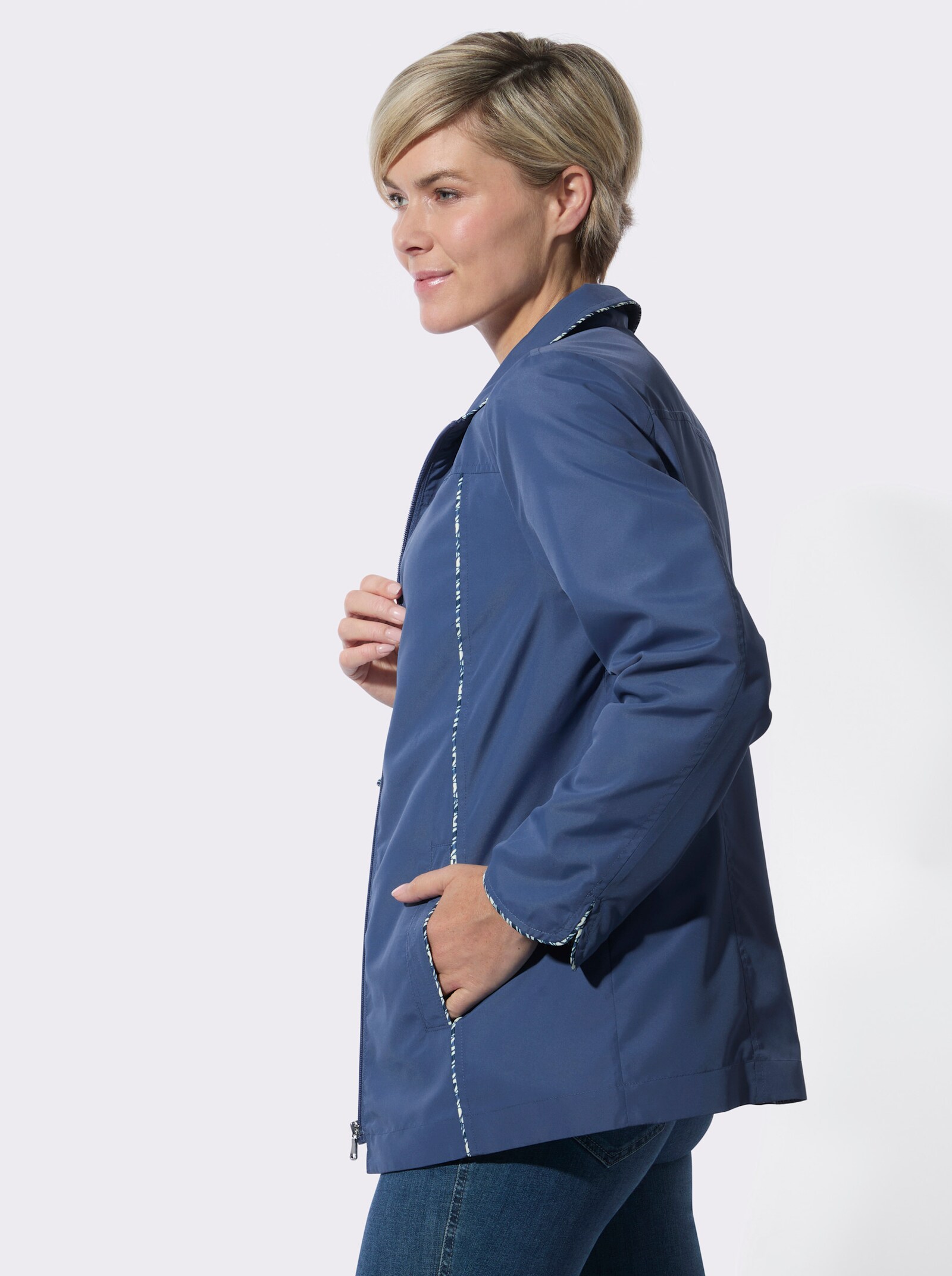 Übergangsjacke mit Cord-Paspelierungen - jeansblau