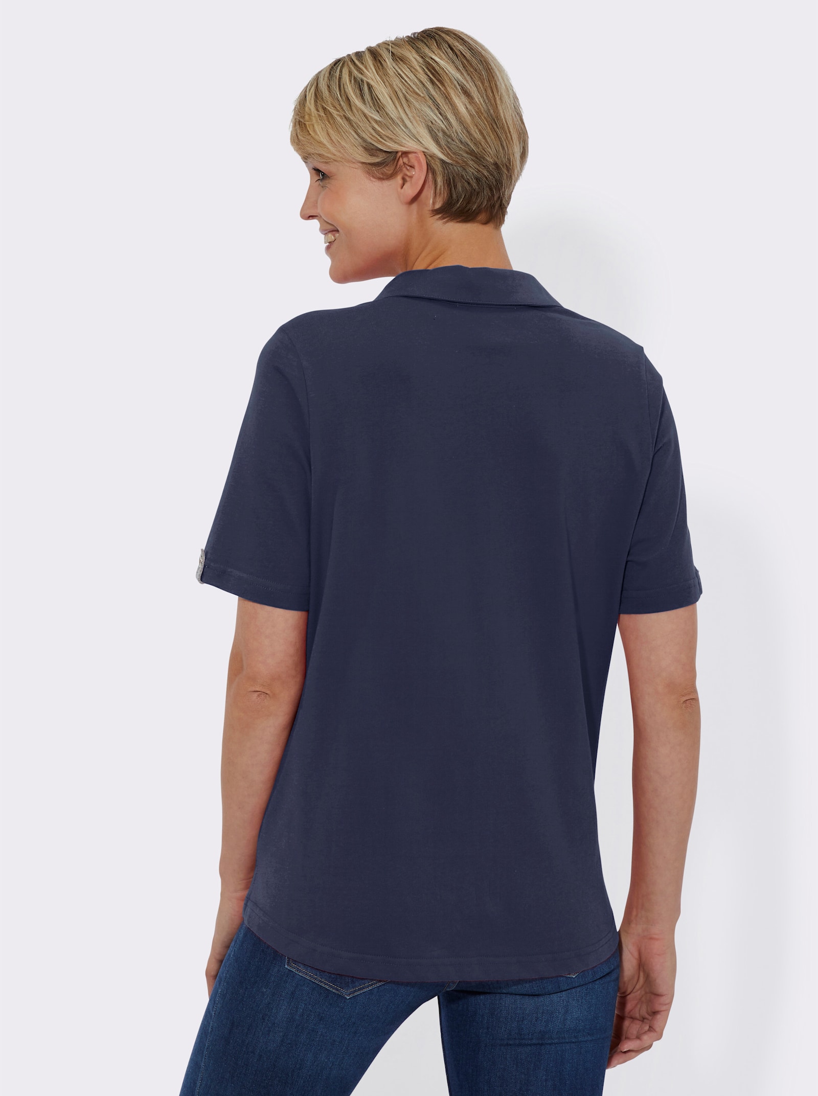 Poloshirt mit Zierriegel - marine