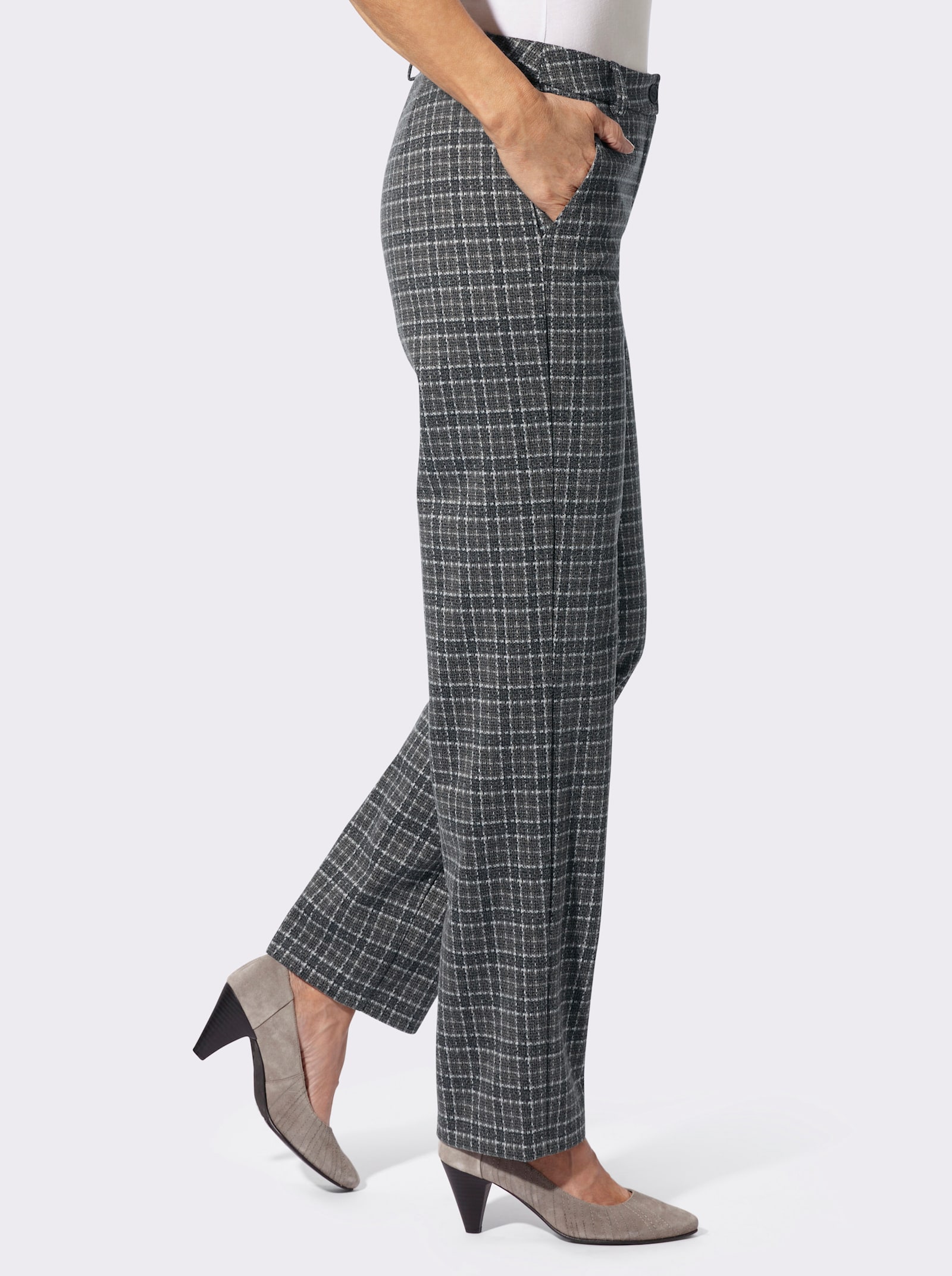 Stoffhose in Jersey-Qualität - anthrazit-ecru-gemustert