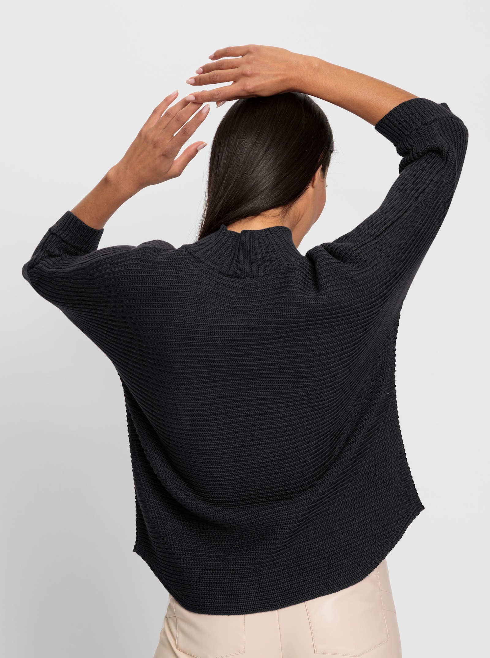 heine Pull à col montant avec tricot côtelé - noir