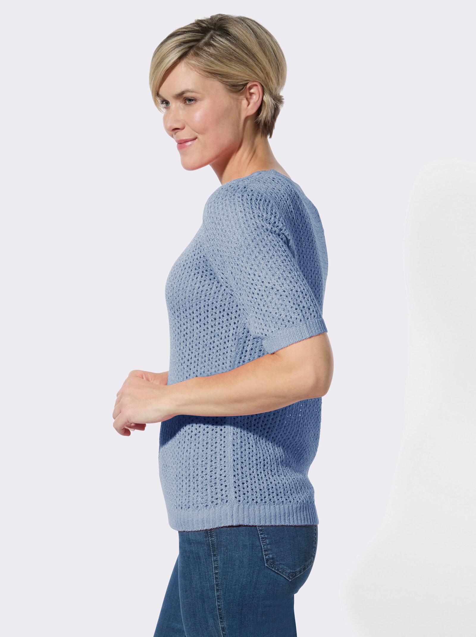 Ajourpullover mit kurzen Ärmeln - bleu