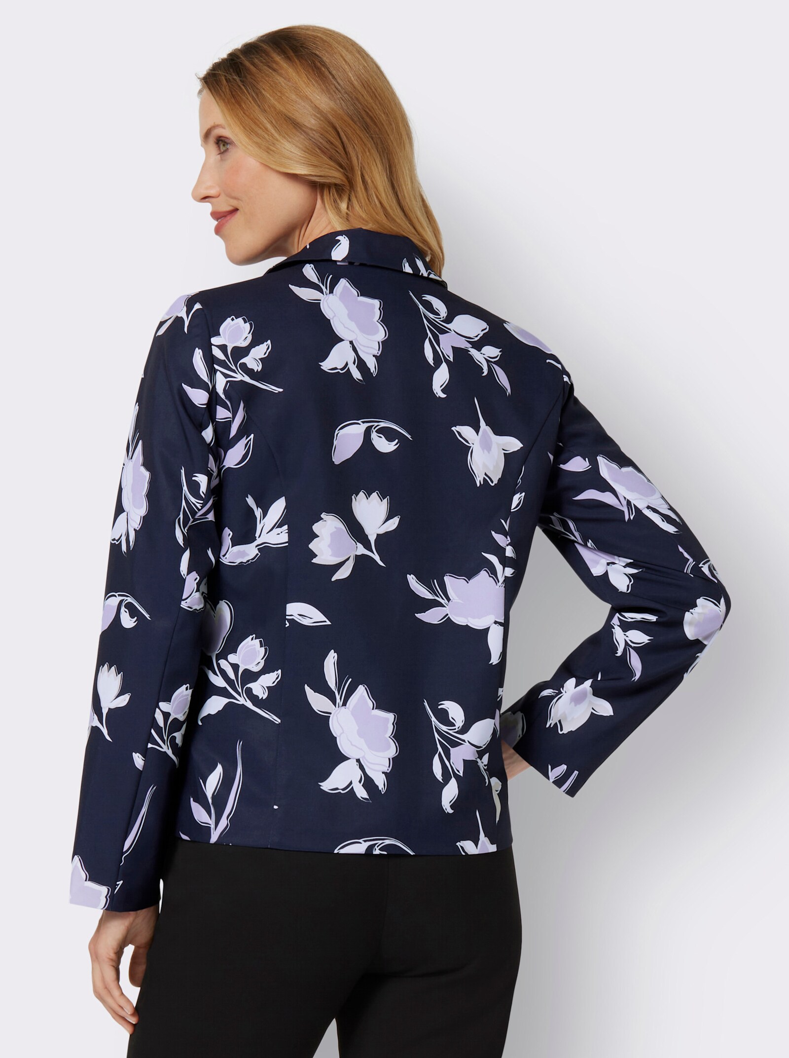 Blazer mit Blumen-Muster, gefüttert - marine-flieder-bedruckt
