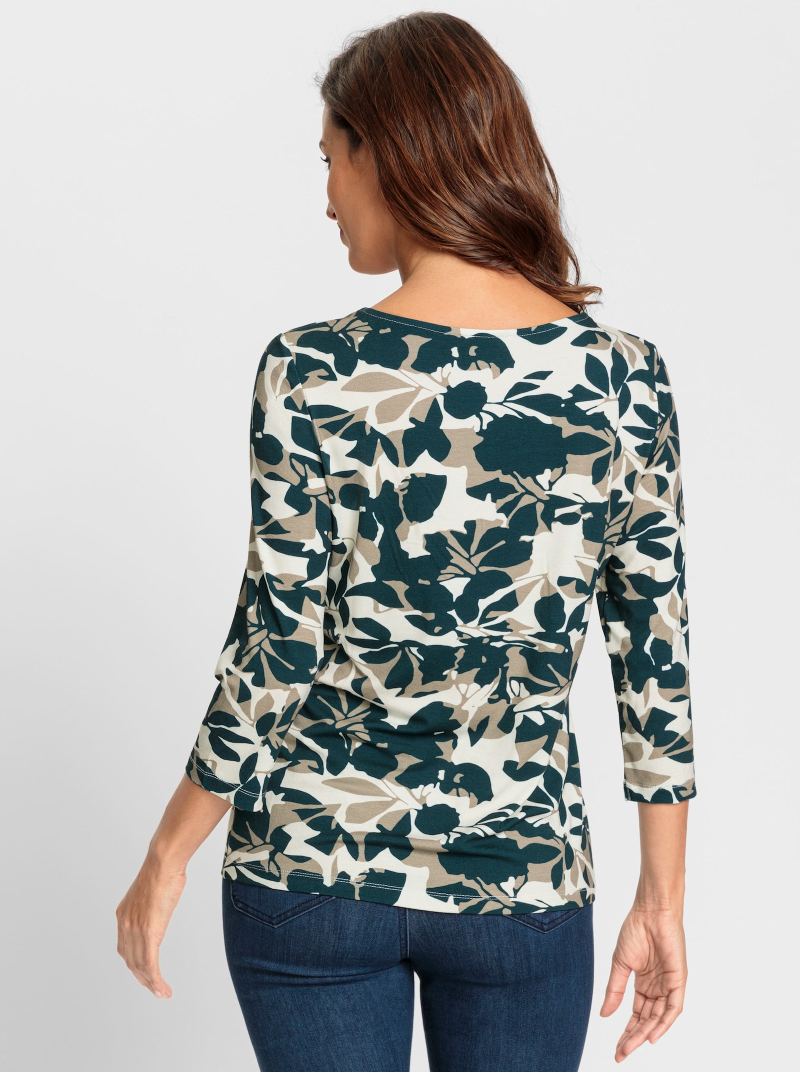 Print-Shirt mit tiefem Rundhals-Ausschnitt - champagner-petrol-bedruckt