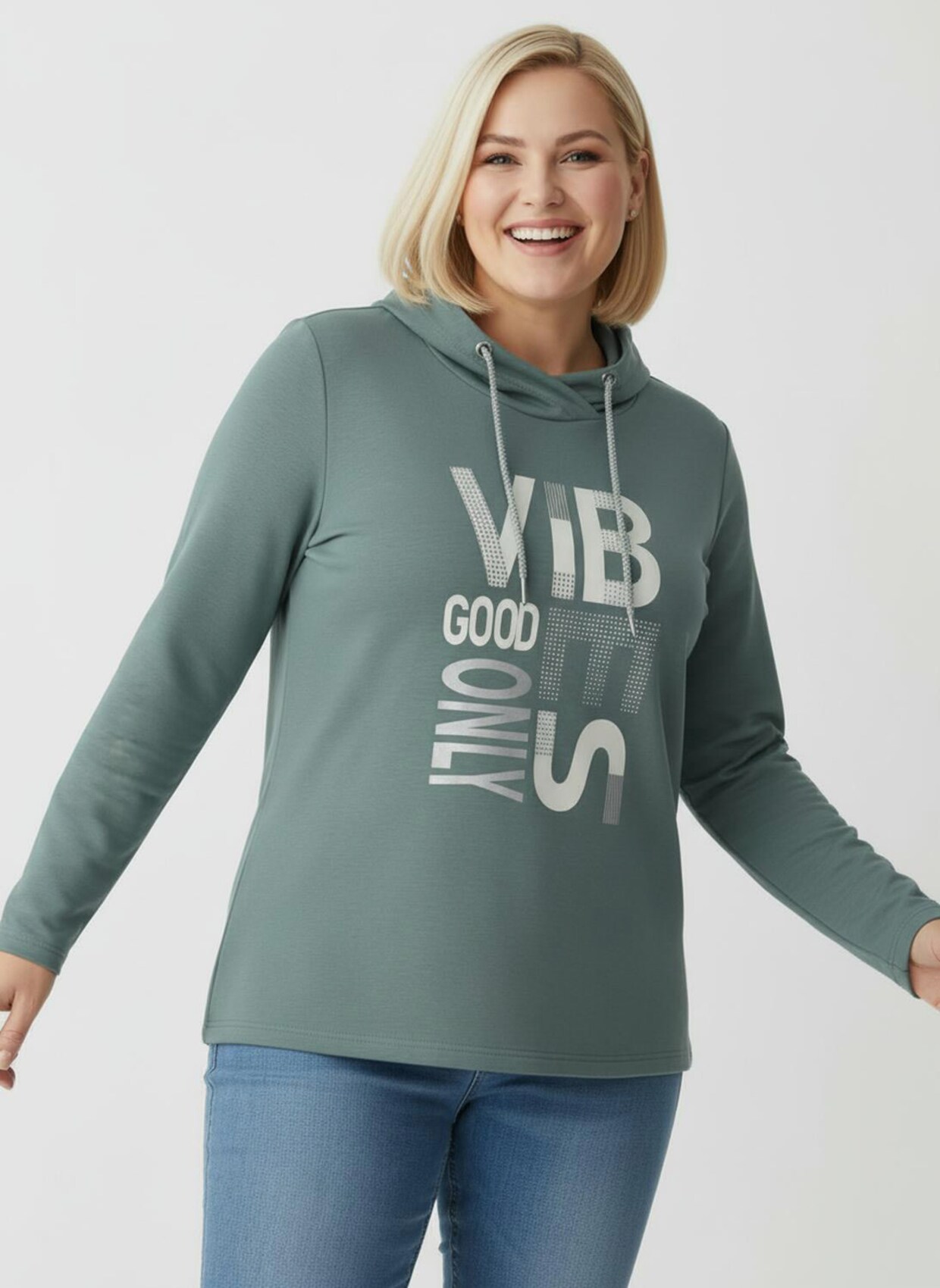 Langarmshirt mit silberfarbigem Print - jade