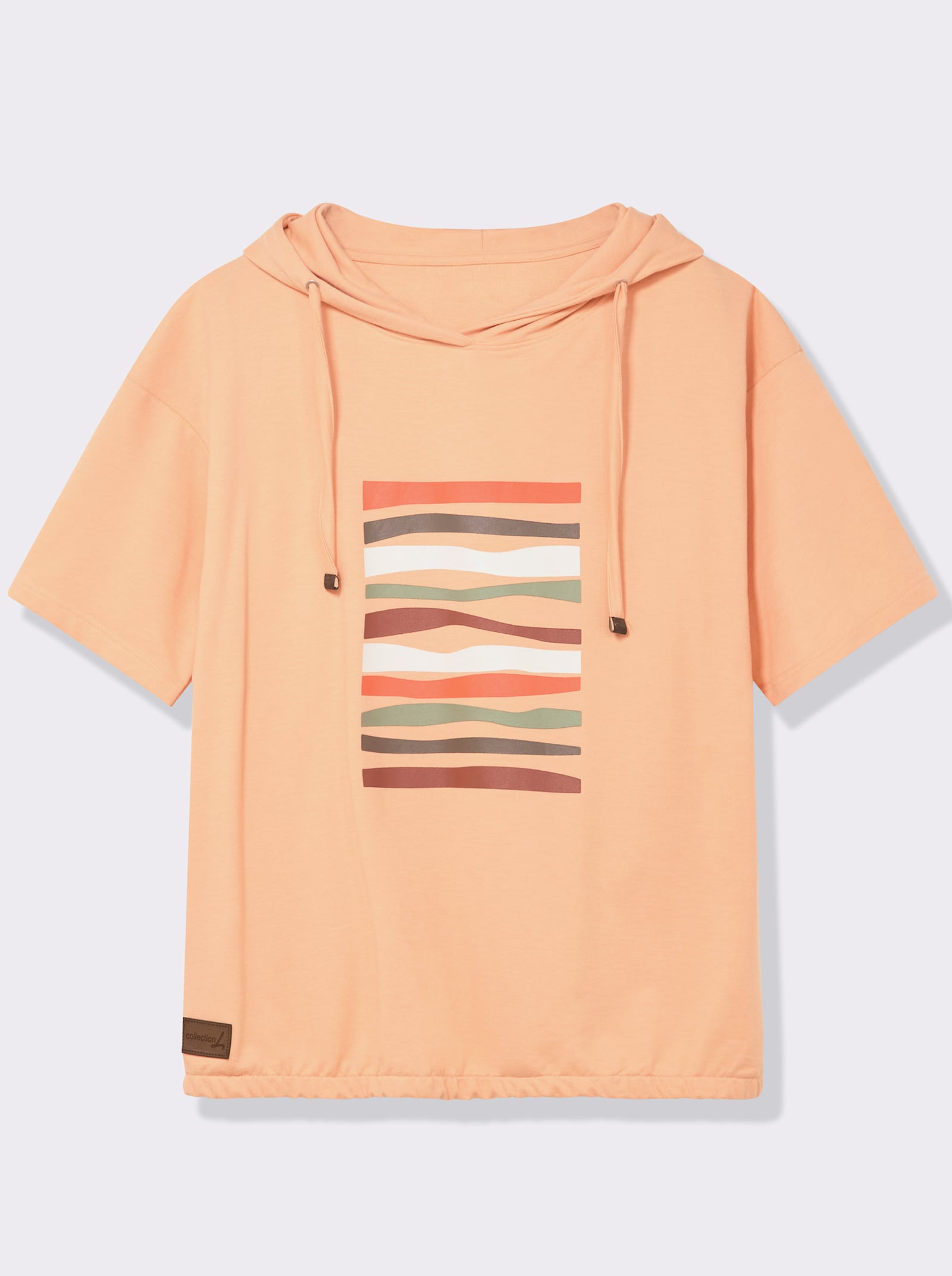 Kapuzensweatshirt mit elastischem Saum - apricot-ecru-bedruckt