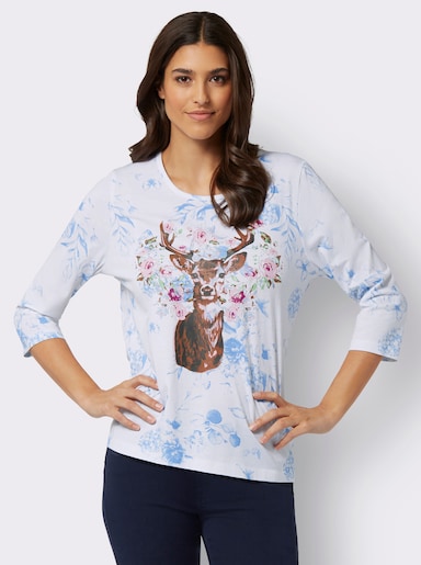 3/4-Arm-Shirt im Landhaus-Stil - weiß-himmelblau-bedruckt