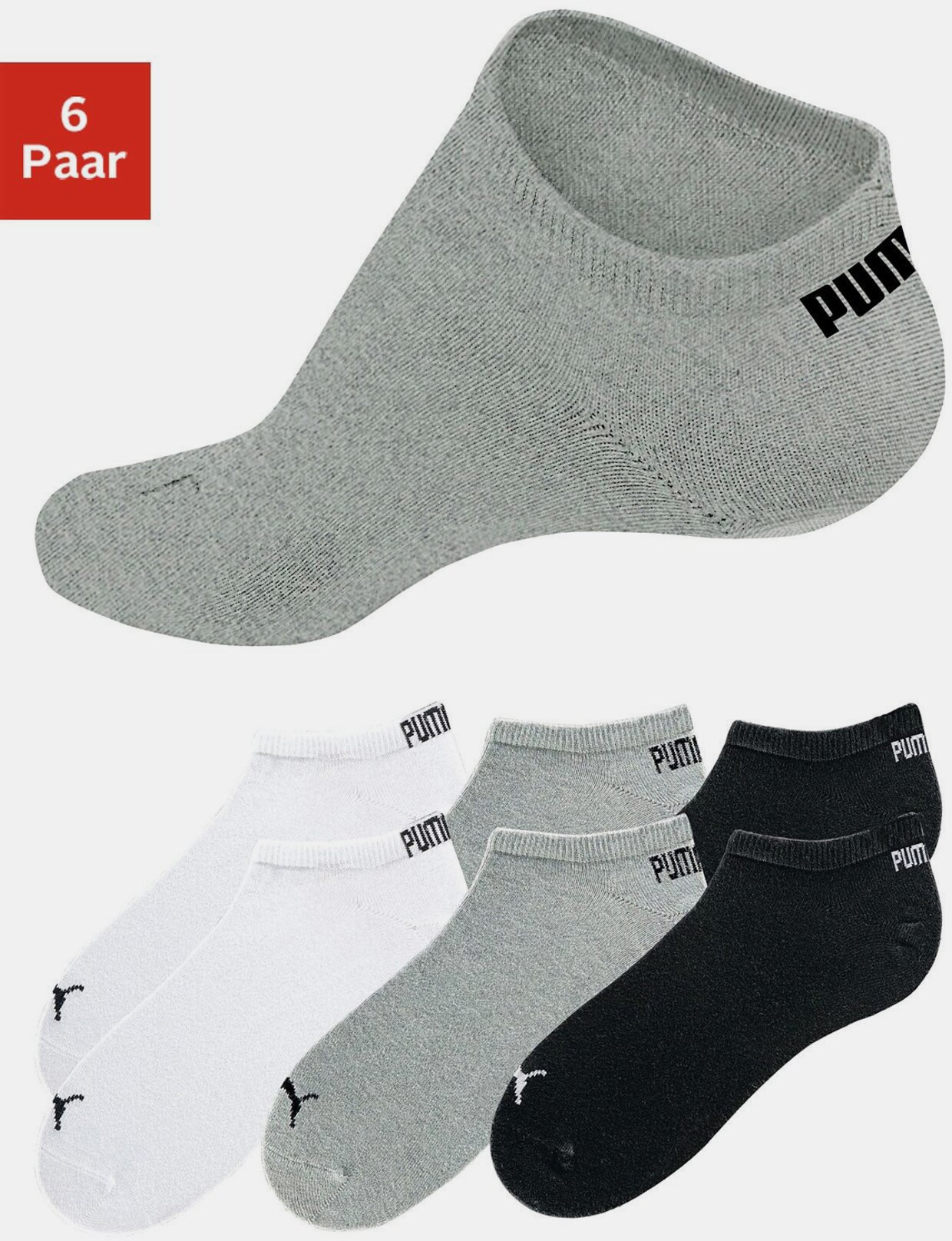 PUMA Sneakersokken - wit, grijs gemêleerd, zwart