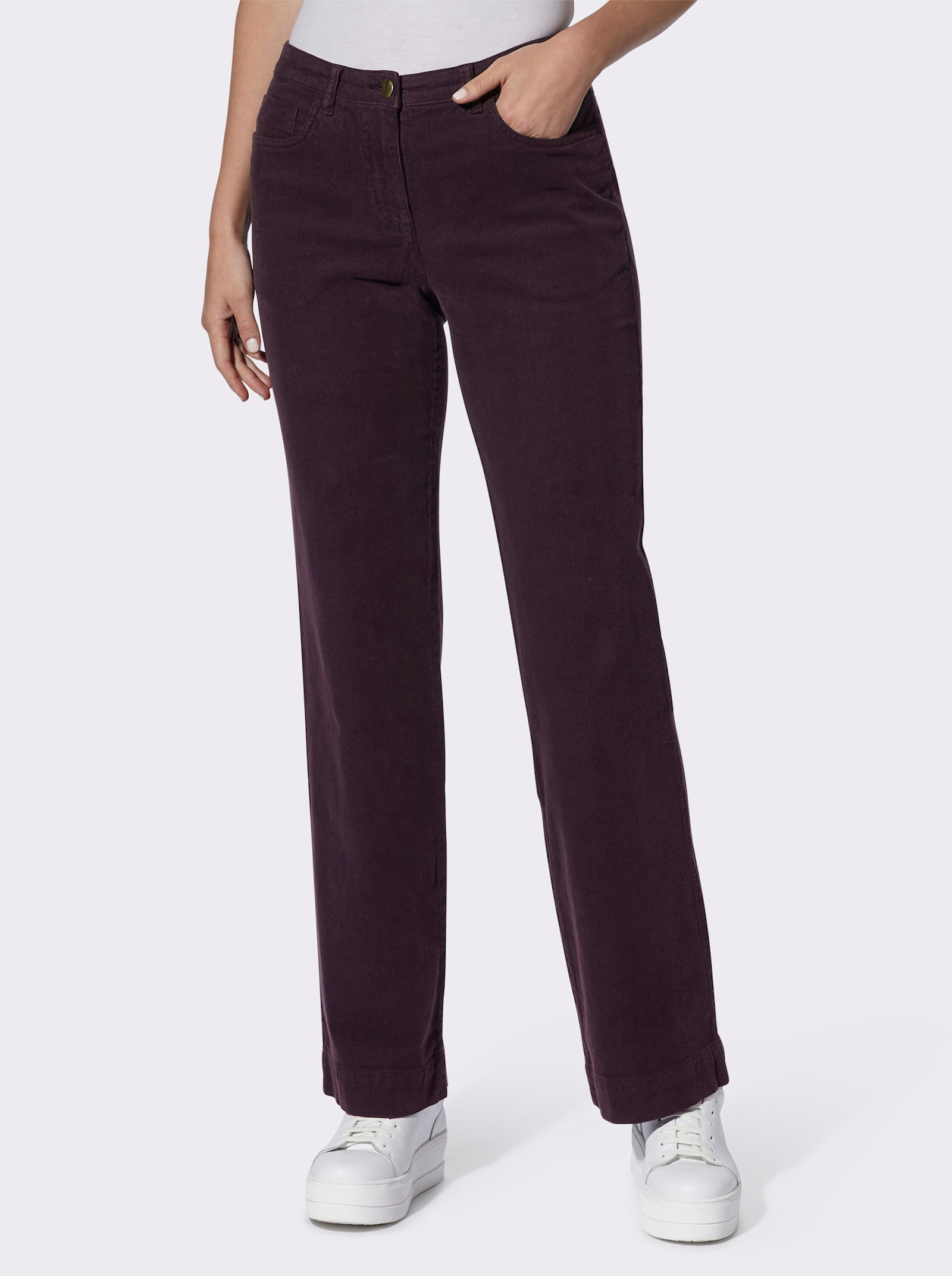 Cordhose mit breitem Saum - aubergine