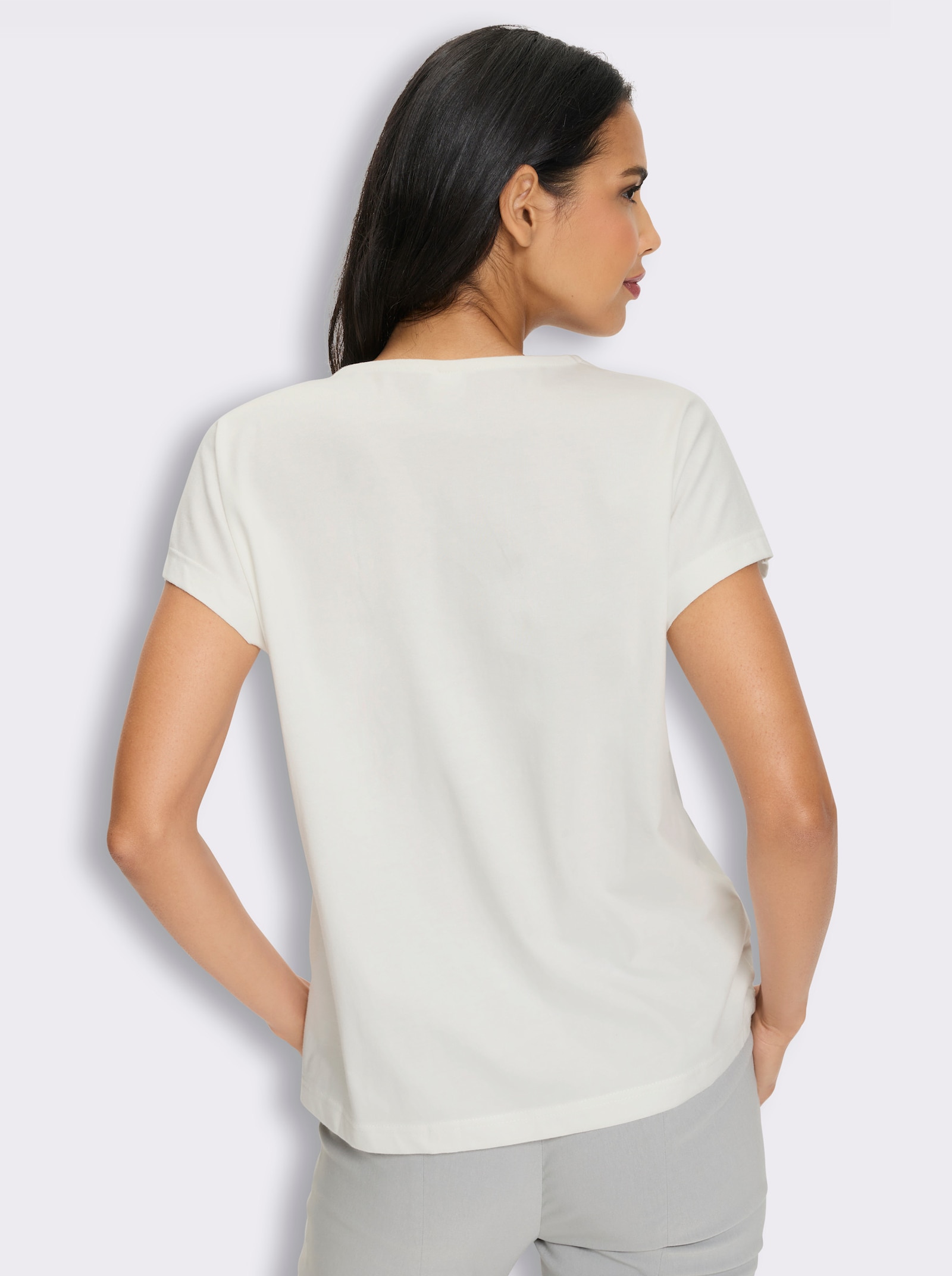 Kurzarmshirt mit Blumen-Stickerei - ecru