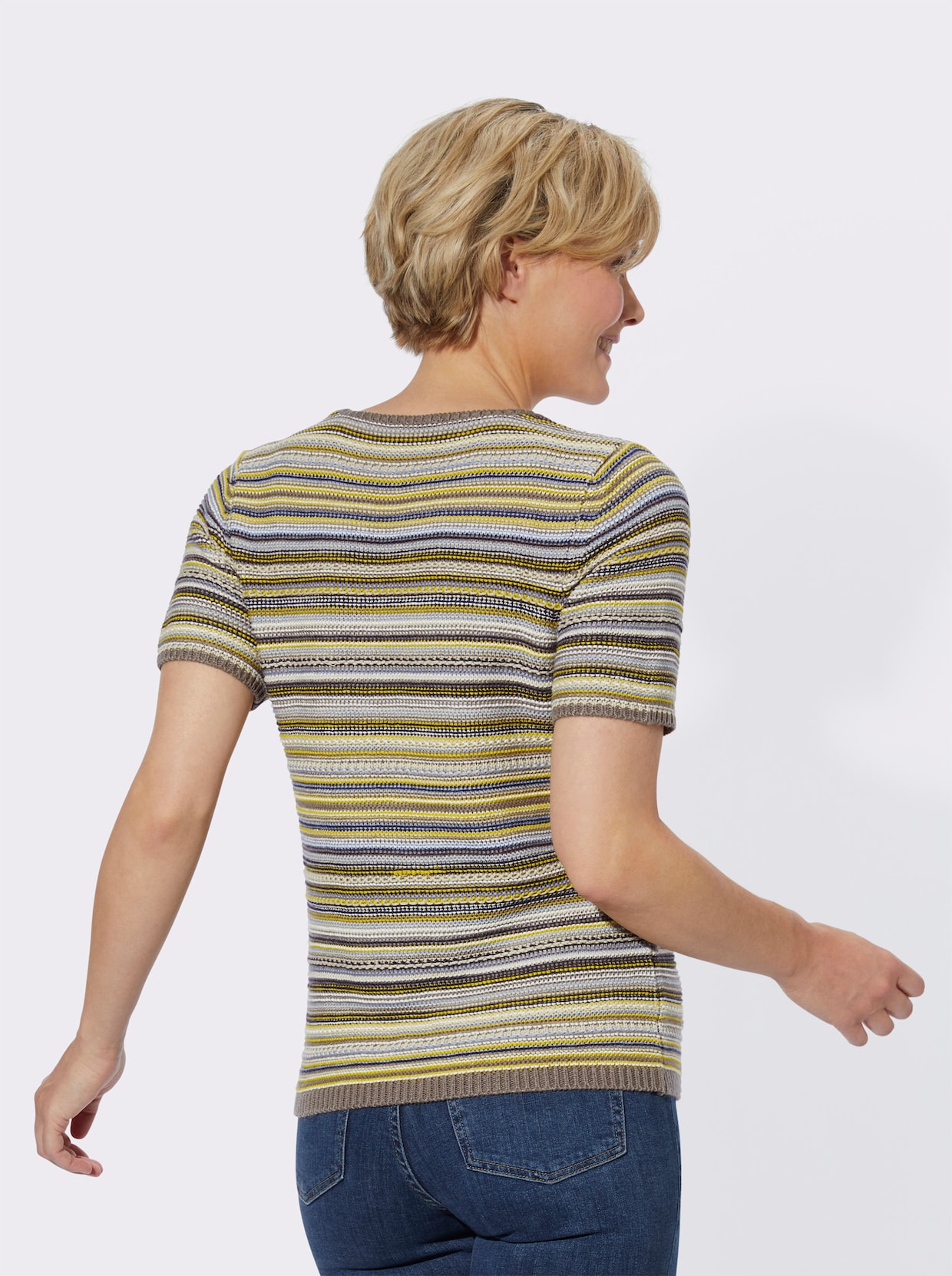 Kurzarmpullover - taupe-geringelt
