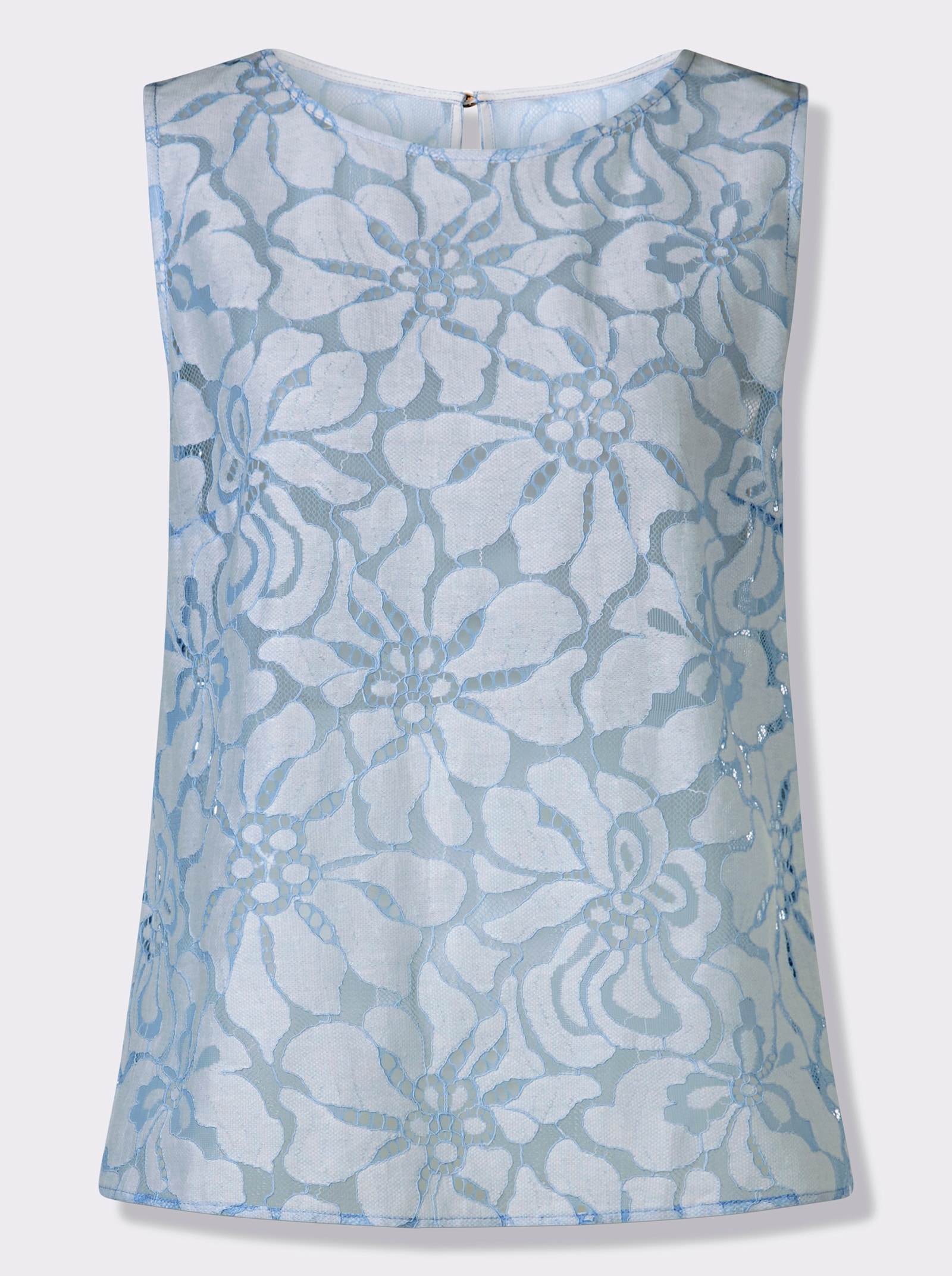 heine Blusentop mit floraler Spitze - eisblau-ecru-gemustert