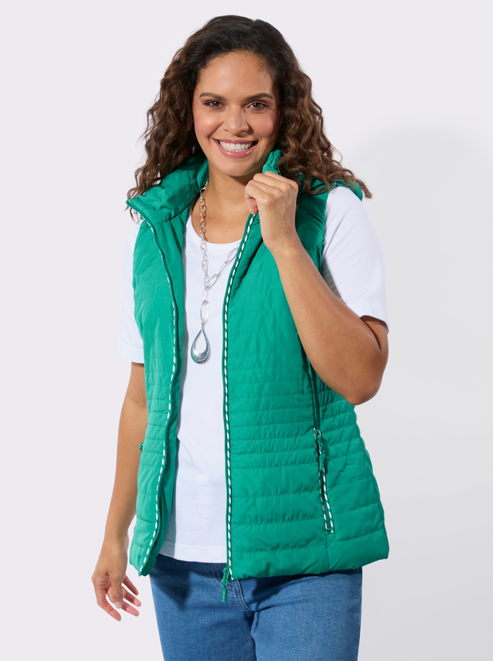 Gilet met capuchon en gestreepte voering - smaragdgroen