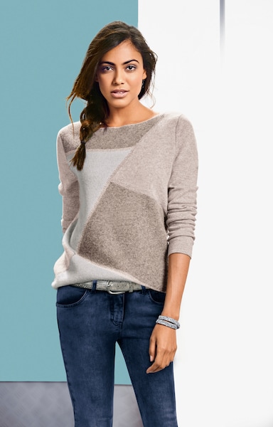 heine Pullover met boothals - sesam/ecru