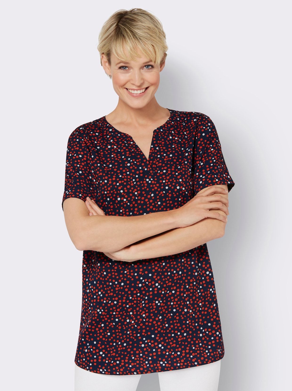 Longline blouse - marine/rood geprint