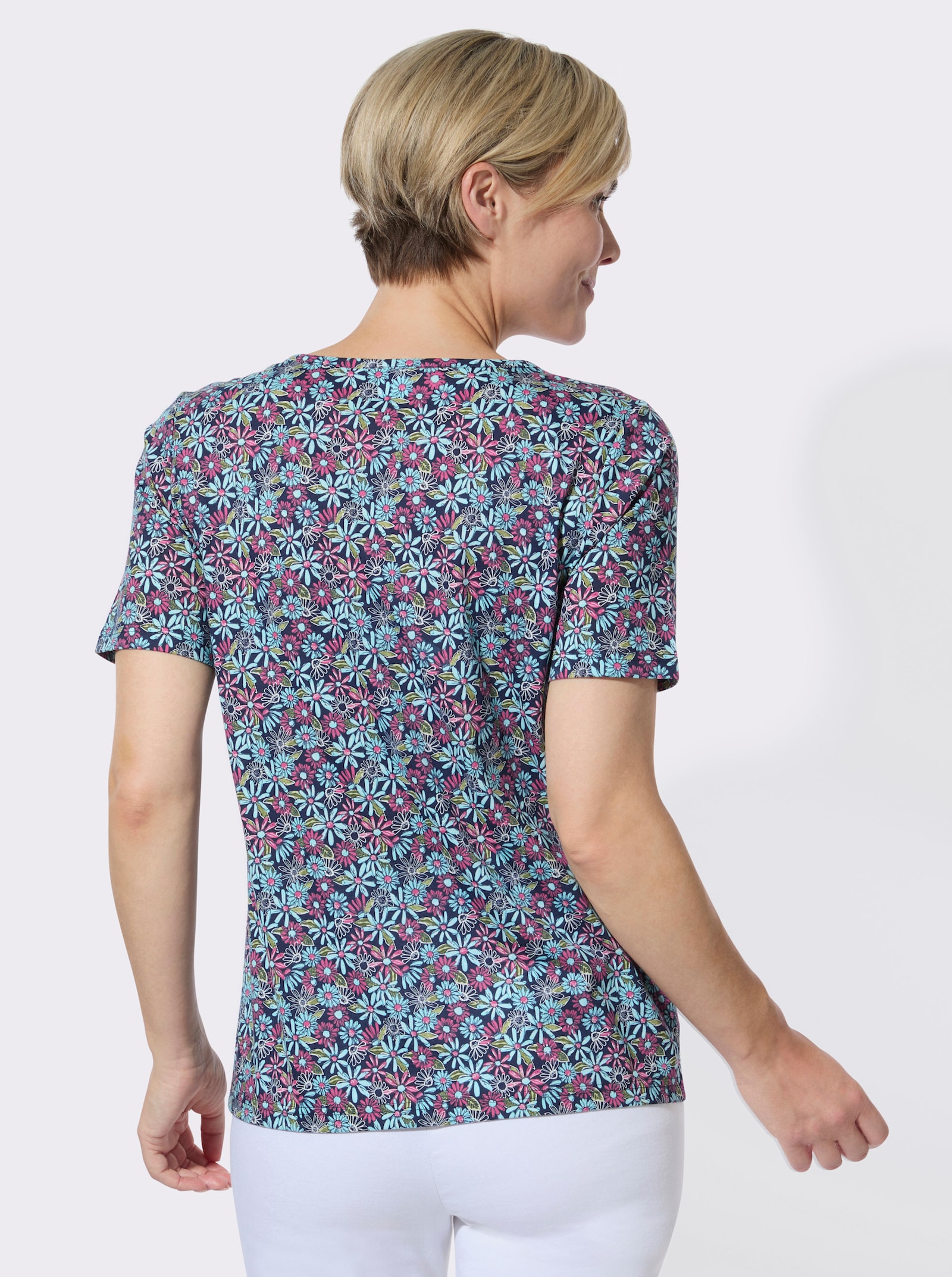 Print-Shirt aus reiner Baumwolle - marine-aquamarin-bedruckt