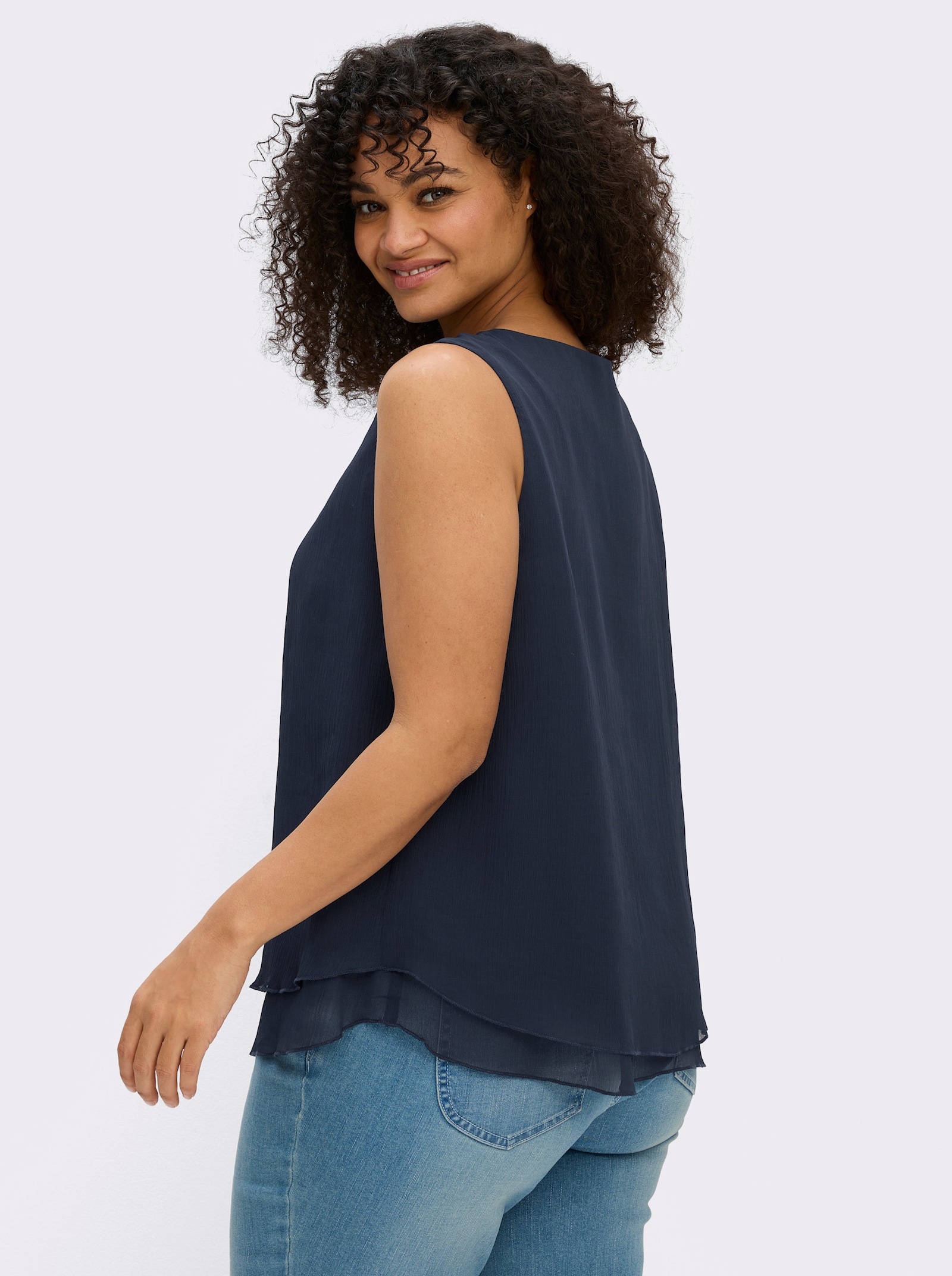 Blusentop in Crêpe-Qualität - marine