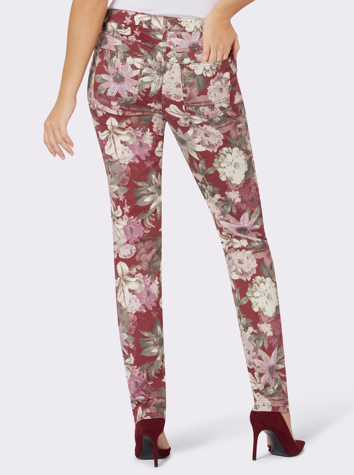 Broek van lyocellmix - donkerrood geprint