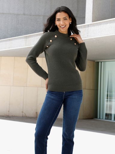 Stehkragenpullover mit Zierknöpfen - graphit