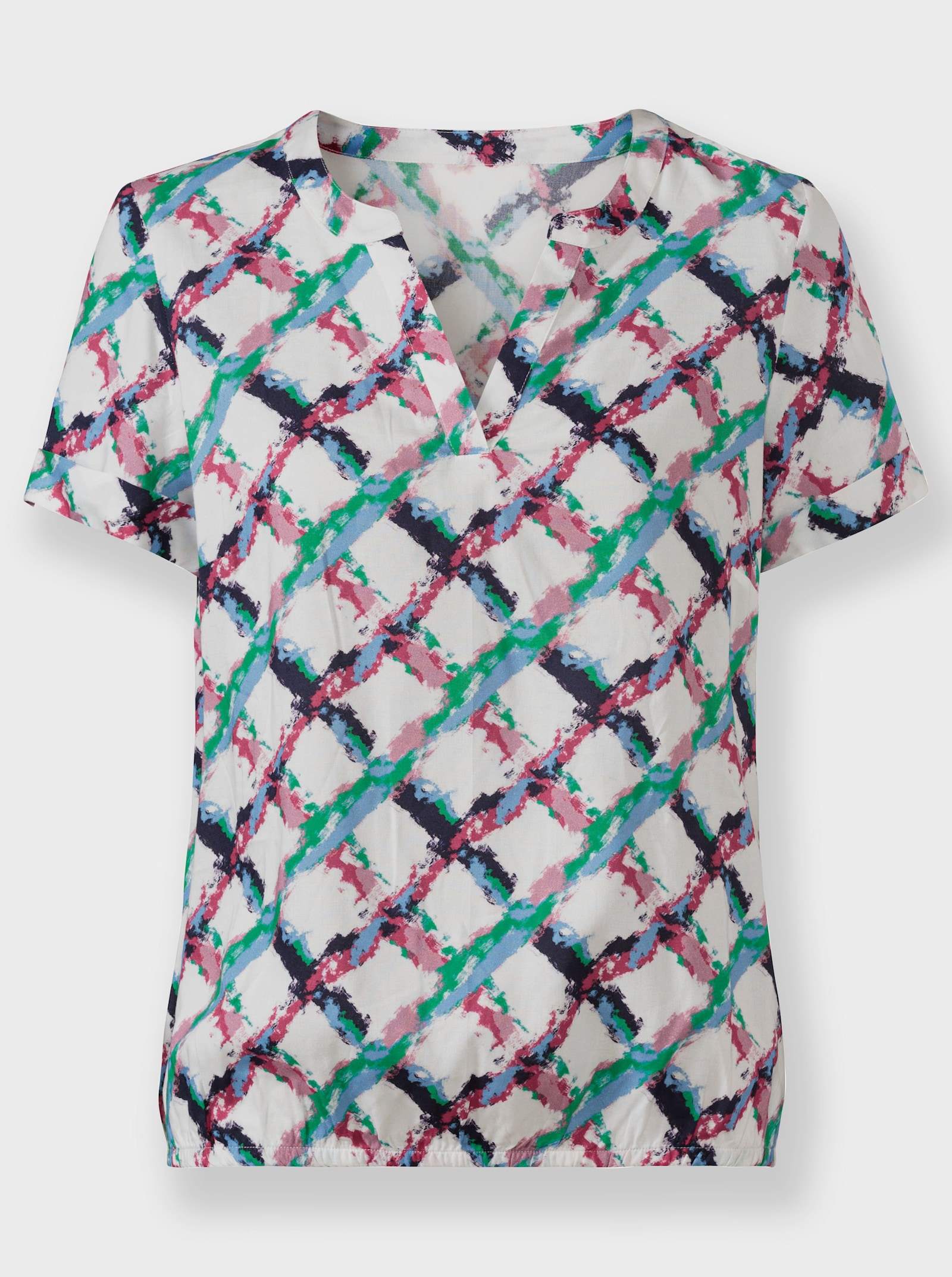 Schlupf-Bluse aus reiner Viskose - fuchsia-grasgrün-kariert