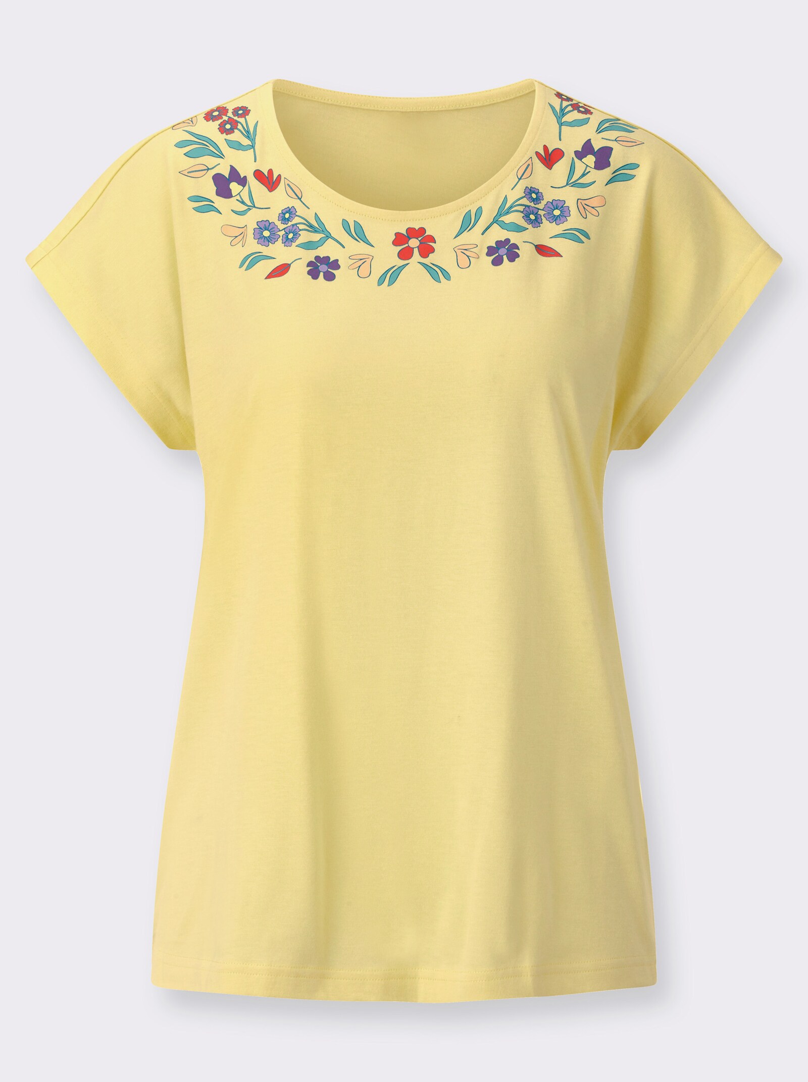 Rundhalsshirt mit floralem Print - zitrone