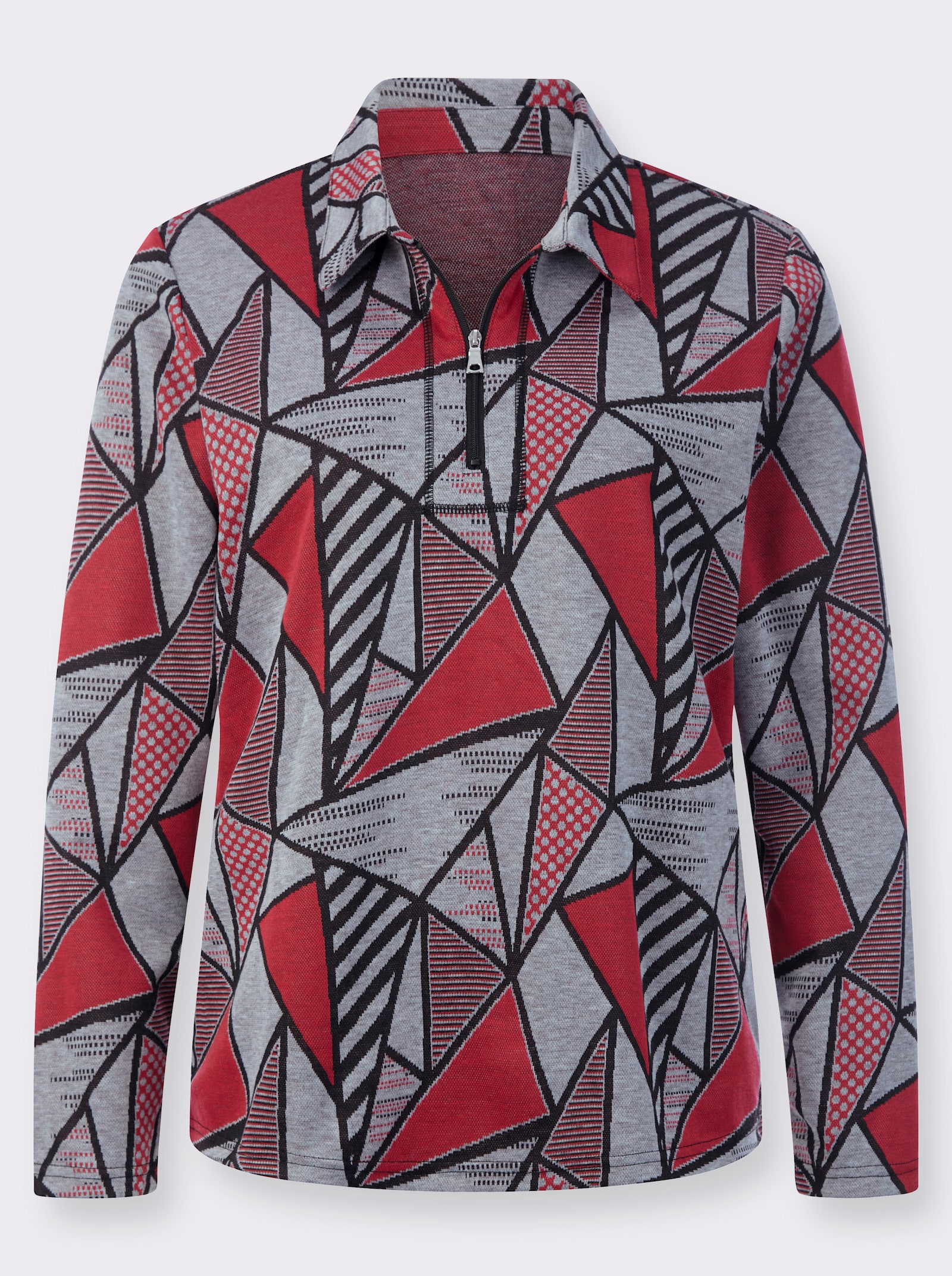 Poloshirt met contrasterende accenten - grijs/rood geprint