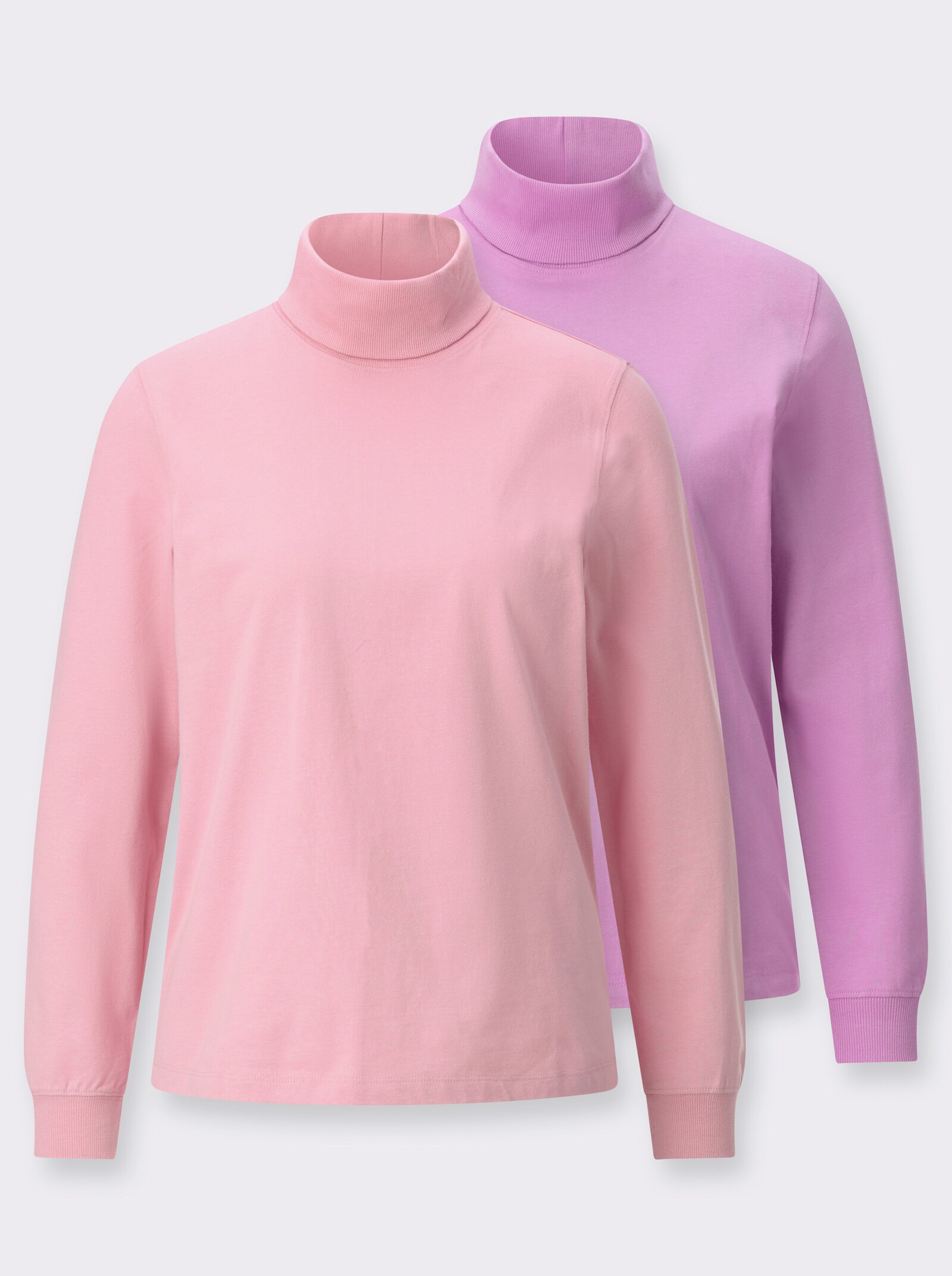 Rollkragenshirt mit gerippten Einsätzen - orchidee + rosé