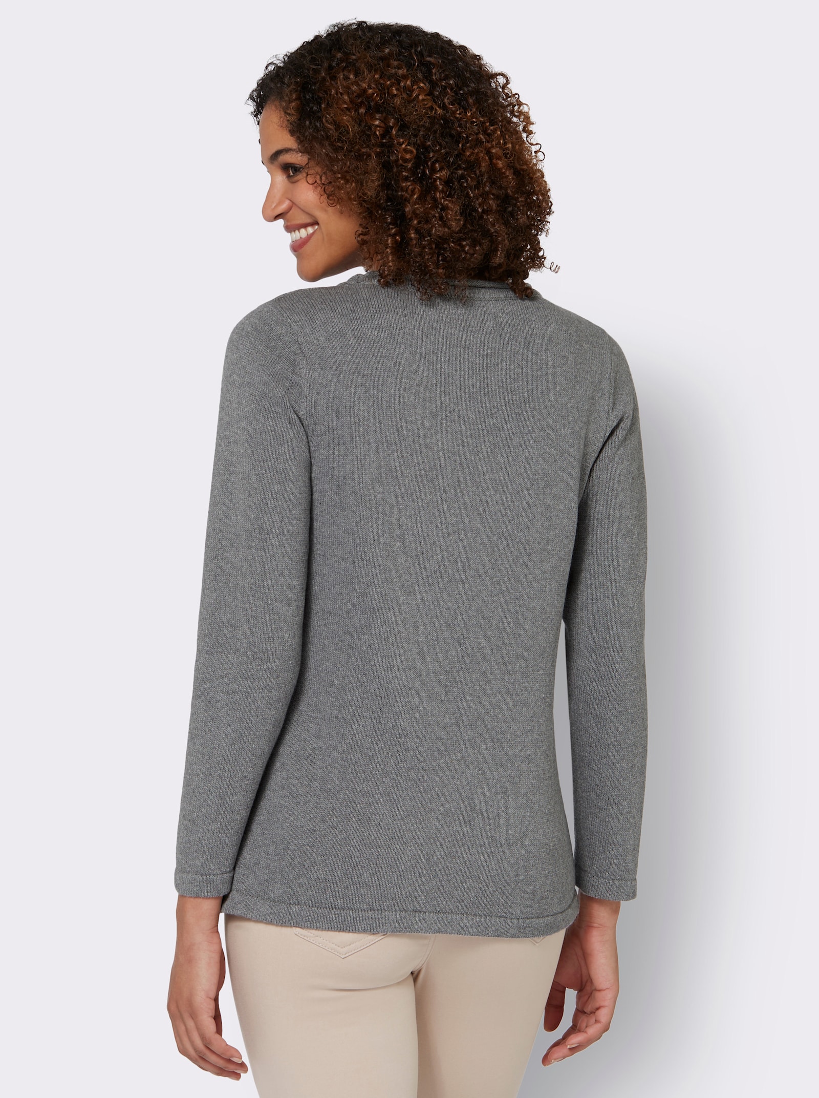 Langarm-Pullover mit grafischem Strickmuster - steingrau-gemustert