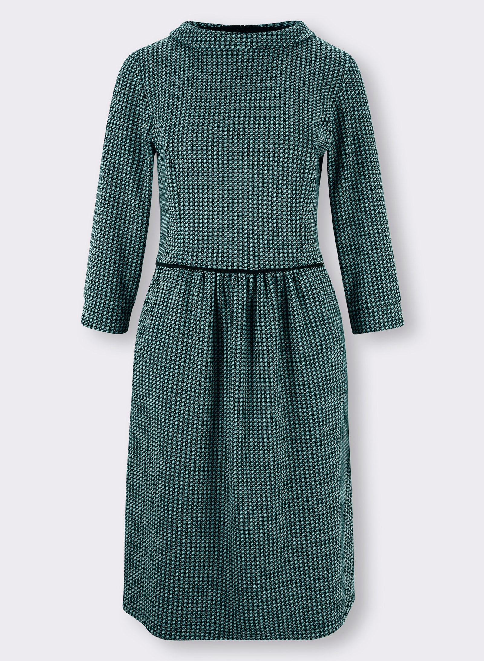 heine Jerseykleid mit 2 Taschen - schwarz-ozean-gemustert