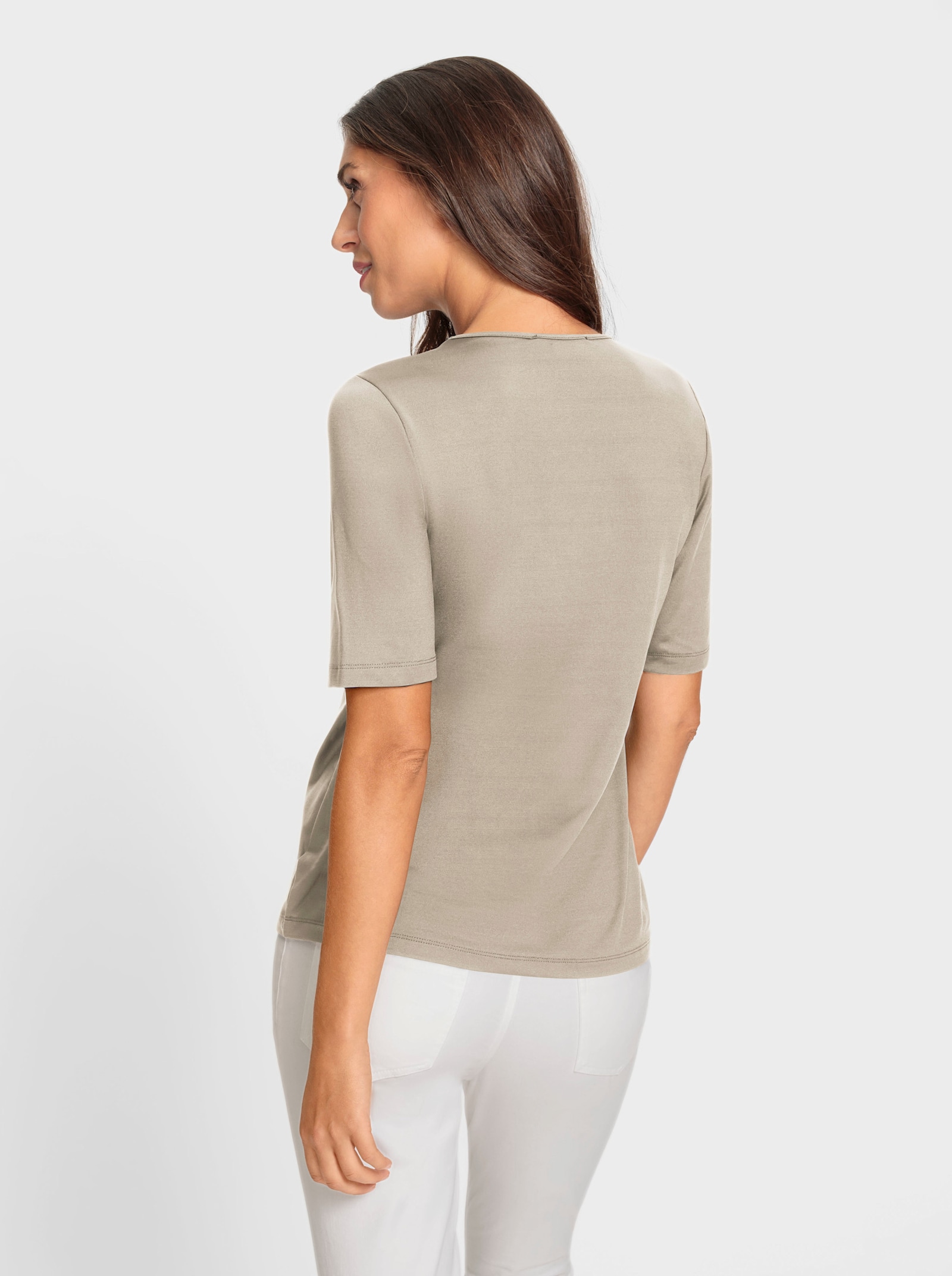 heine Kurzarmshirt mit Cut-outs am Ausschnitt - sand
