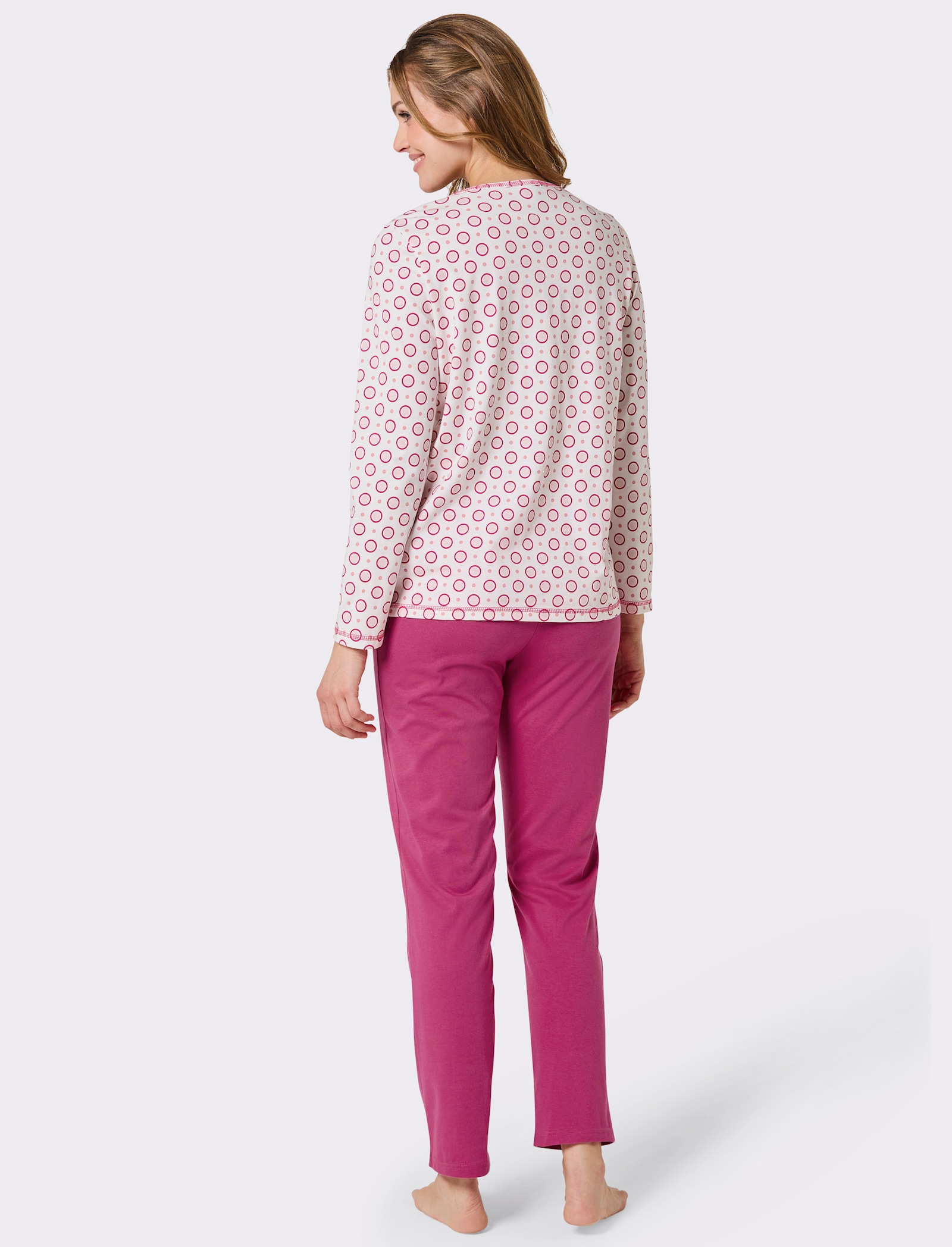 wäschepur Schlafanzüge mit Punkte-Dessin - ecru-fuchsia + ecru-aquapetrol